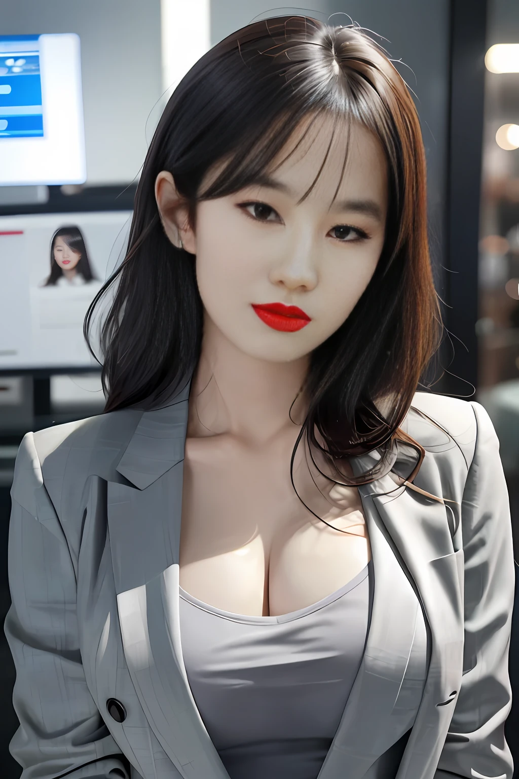 araffe asian woman in a gray suit posing for a picture, gorgeous young korean woman, beautiful south korean woman, Beautiful young Korean woman, Korean girl, korean woman, beautiful asian girl, gorgeous chinese model, jaeyeon nam, well lit professional photo, hwang se - on, cute seductive smile, friendly seductive smile, portrait of female korean idol, beautiful asian woman