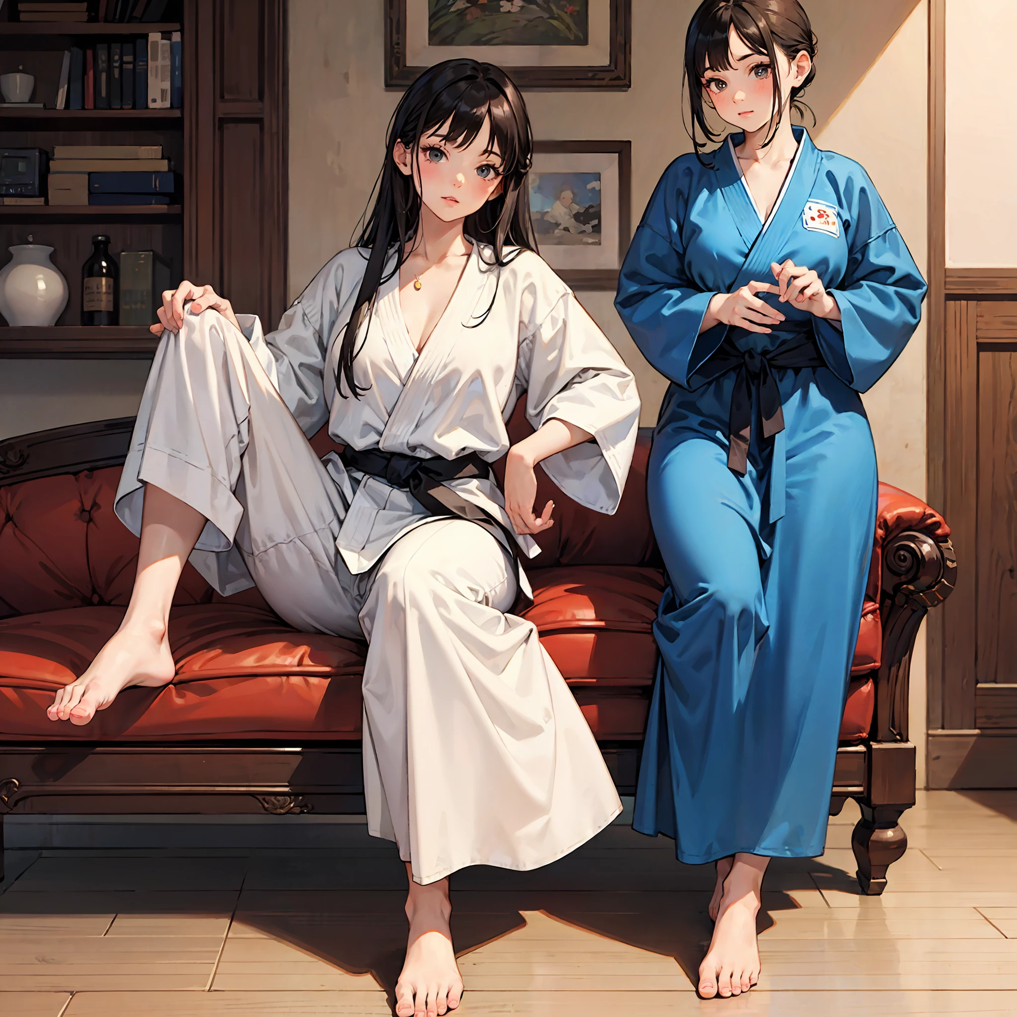 Sweet girl in judo costume,Barefoot,combats
