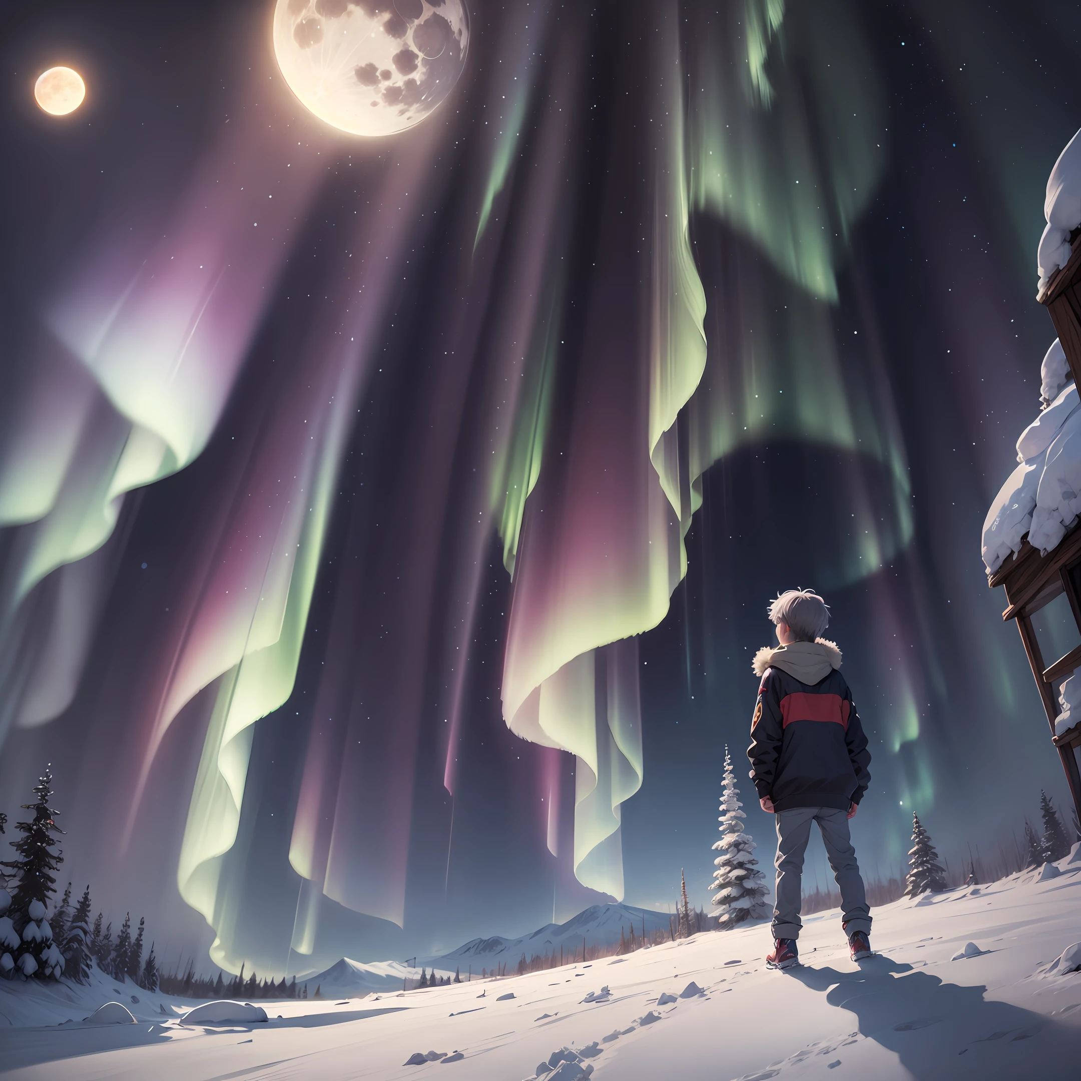 Ice and snow aurora ray tracing lake cloud star moon cute young boy
Anime Clear eyes Gray medium length hairstyle Flawless Perfect masterpiece Best drawing Beautiful best --auto
