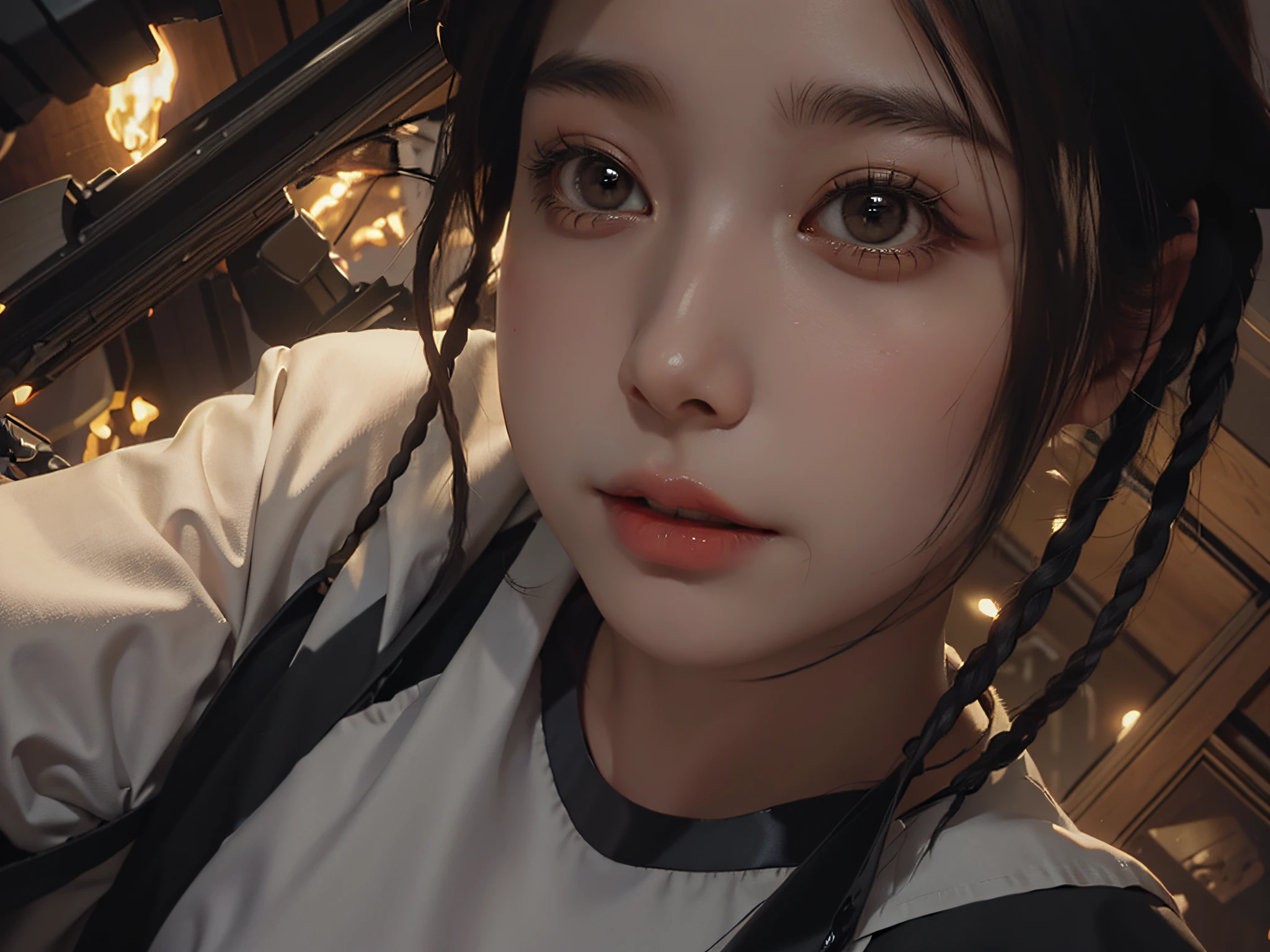 1girll, bshoulders, ssmile, adolable, Waist up
Best quality,tmasterpiece,dual horsetail(Photorealsitic:1.4)