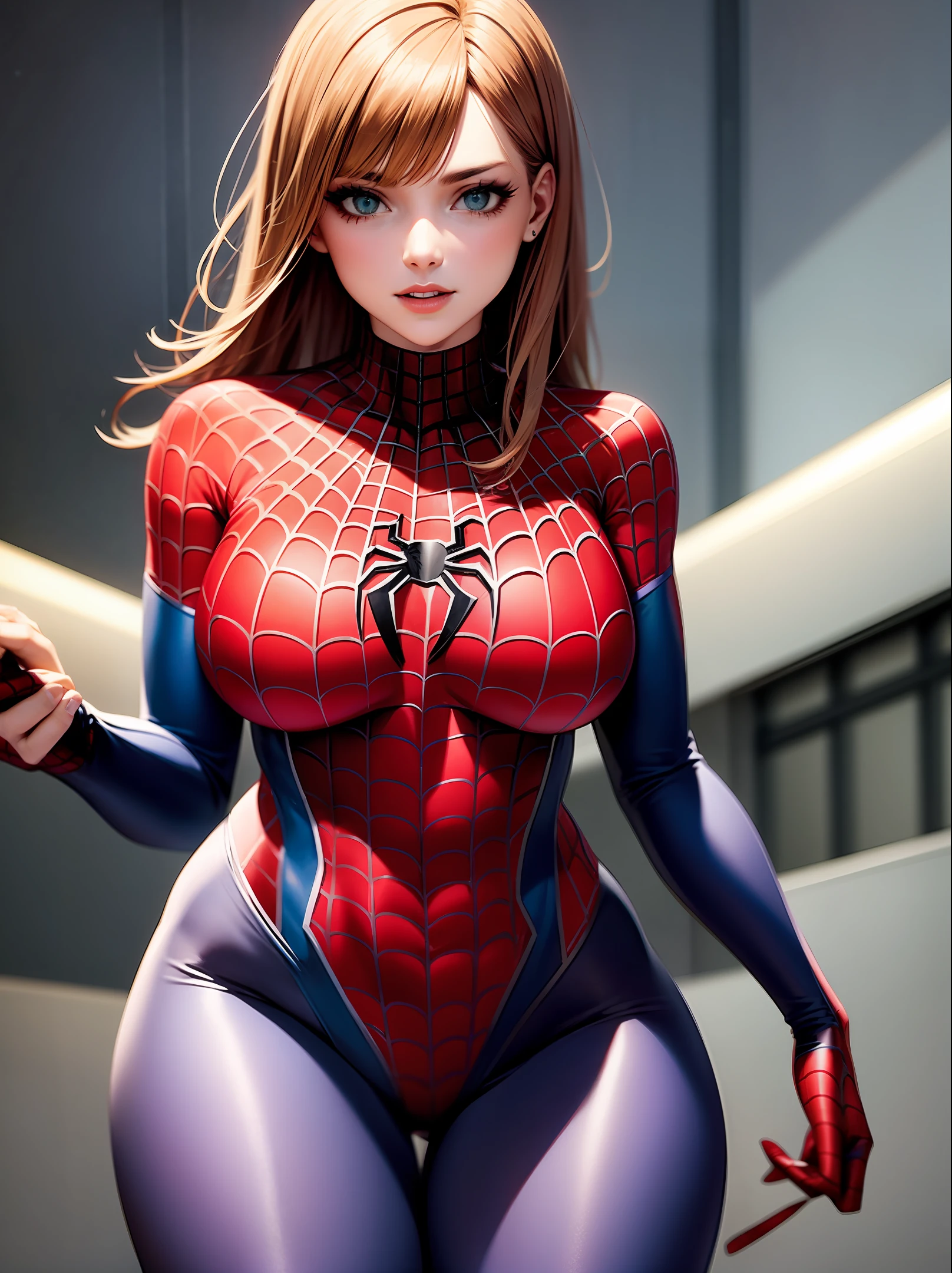 Beautiful woman detailed definition body using Spider-Man role-playing, big breasts