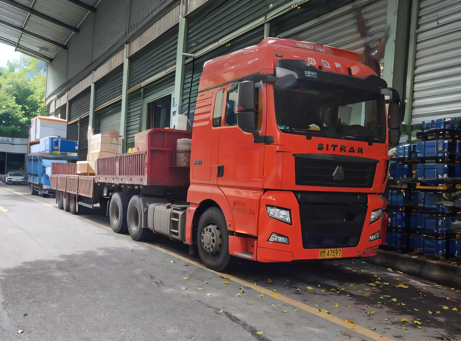 A group of workers unloading goods,Inside a warehouse