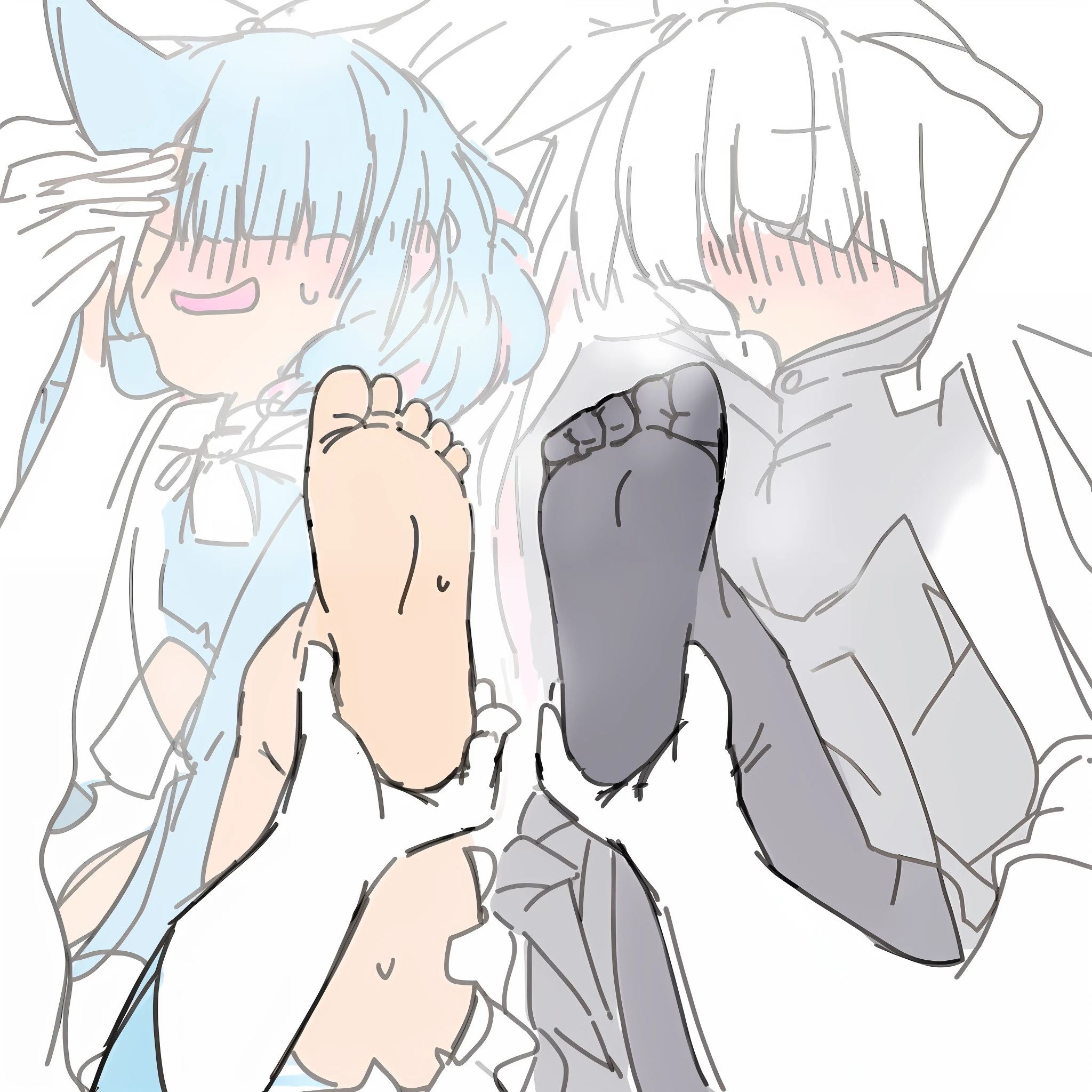 Anime characters holding up their phones in a group of people, feet and hands, flat anime style shading, cel shaded anime, colored sketch anime manga panel, high soles, cel-shaded!!!, fully colored, soft coloring, focus on his foot, Realistic!!, detailed with shadows, colored manga panel, highly_Detailed!!, full-color, feet posing, Very detailed!!