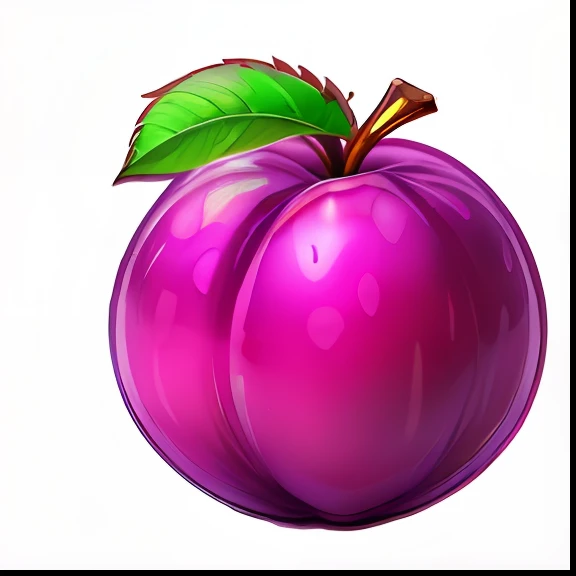 Purple plums，There is a green leaf on it, material is!!! plum!!!,Juicy peaches, plumbus, personal profile picture, masterpice, 3 d icon for mobile game,