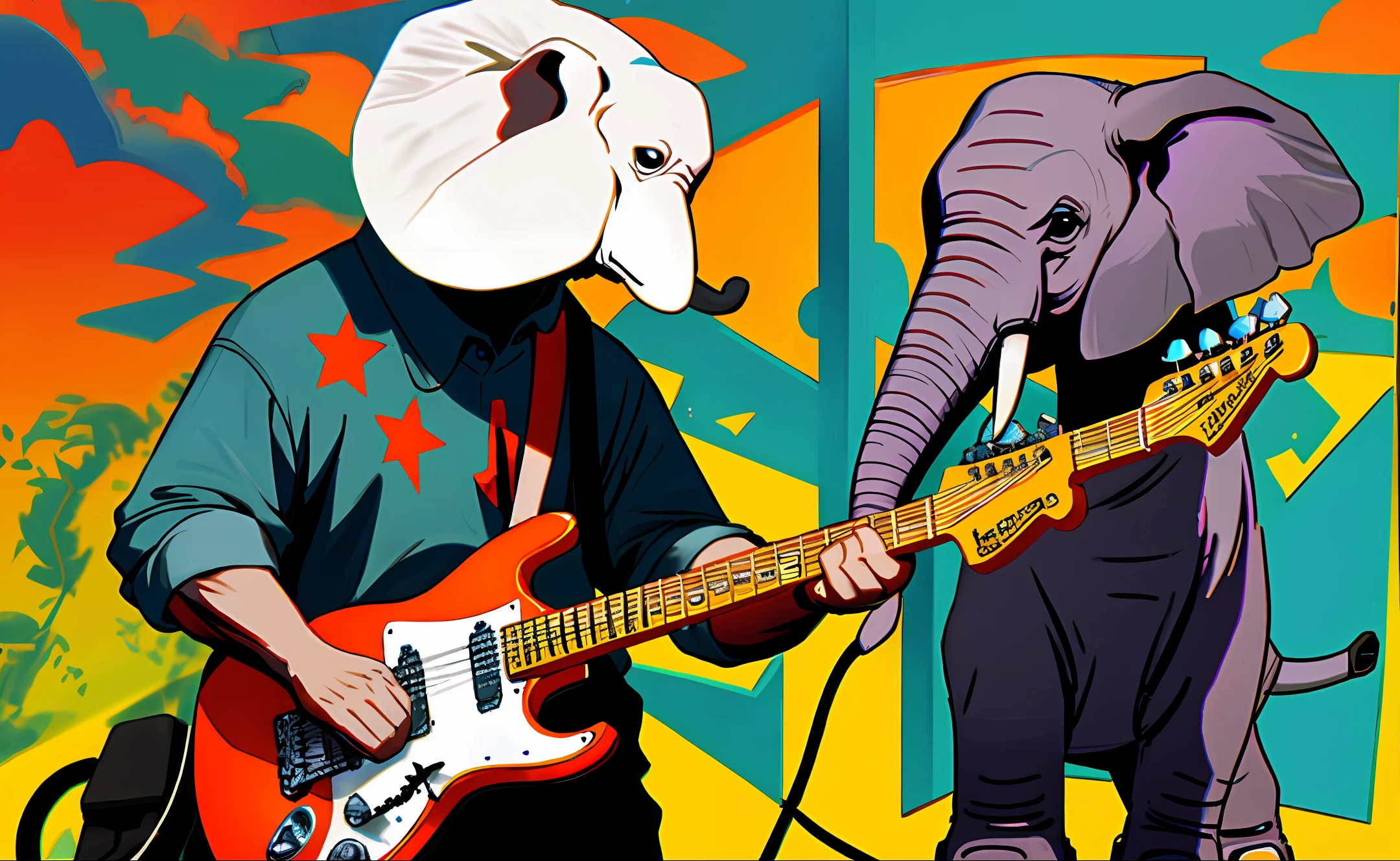 An elephant playing an electric guitar