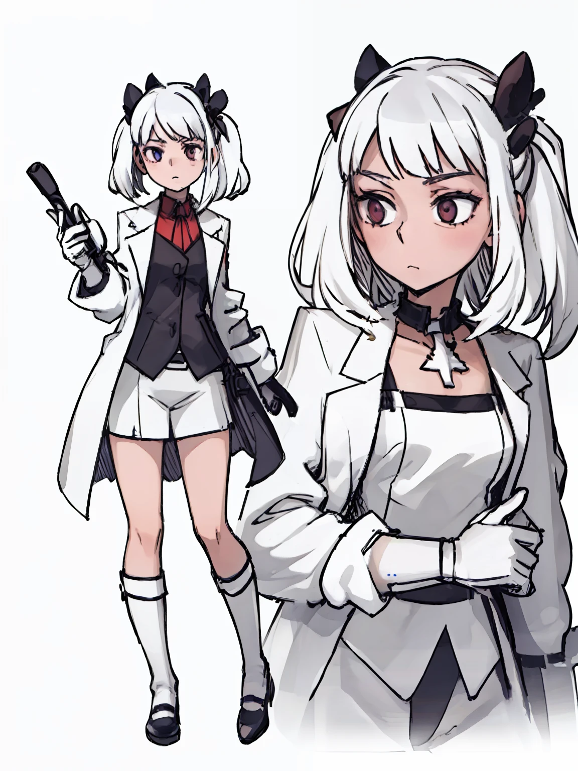 A girl frontal,((two sides up),(A half body),(White color hair)),Young, White background