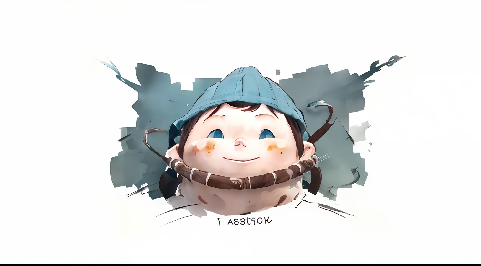 Wearing a blue hat, Cartoon Cute, with splatoon style, caleb from critical role,  2D , Huge bat ears --auto