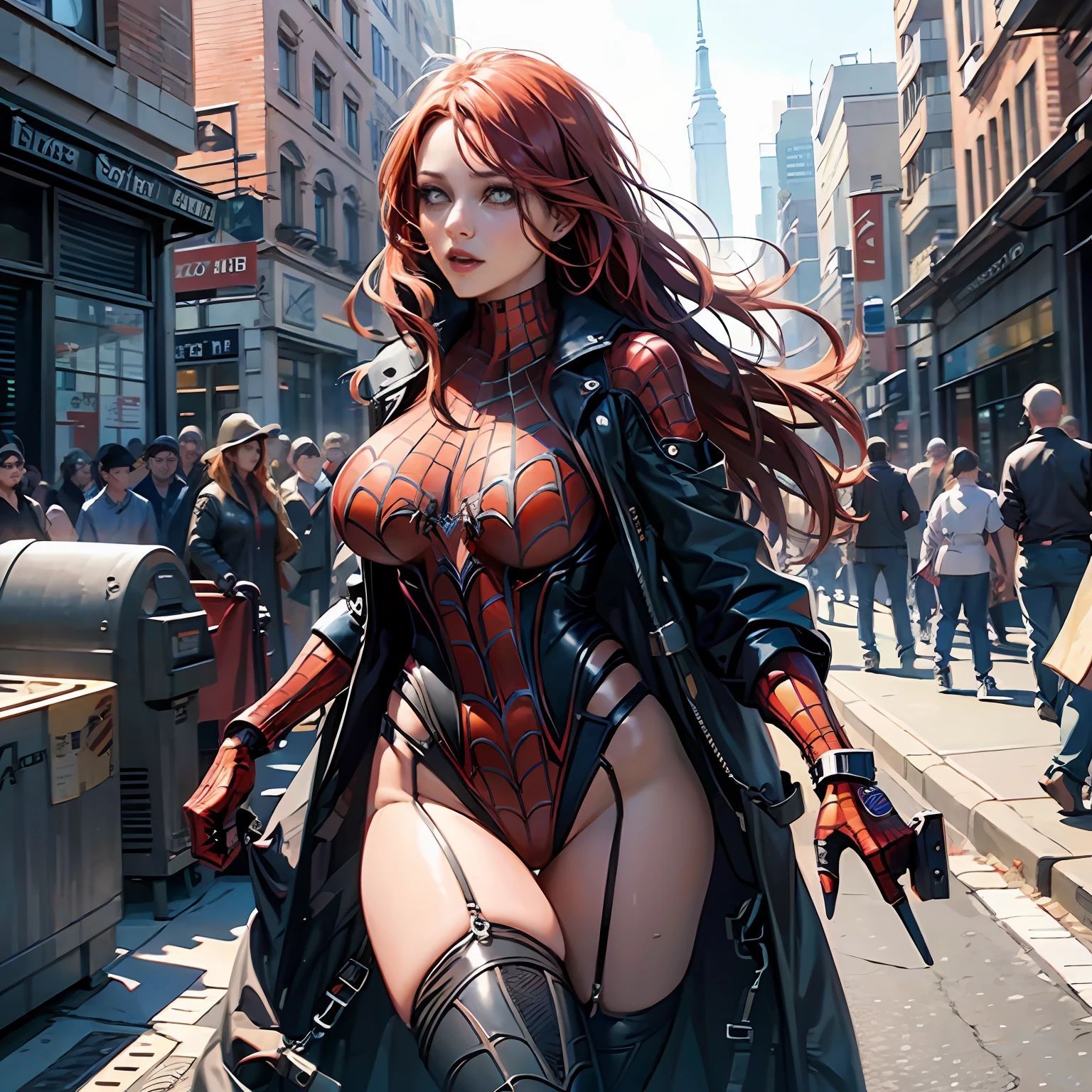 Beautiful woman detailed defined body using Spider-Man role-playing, giant breasts --auto