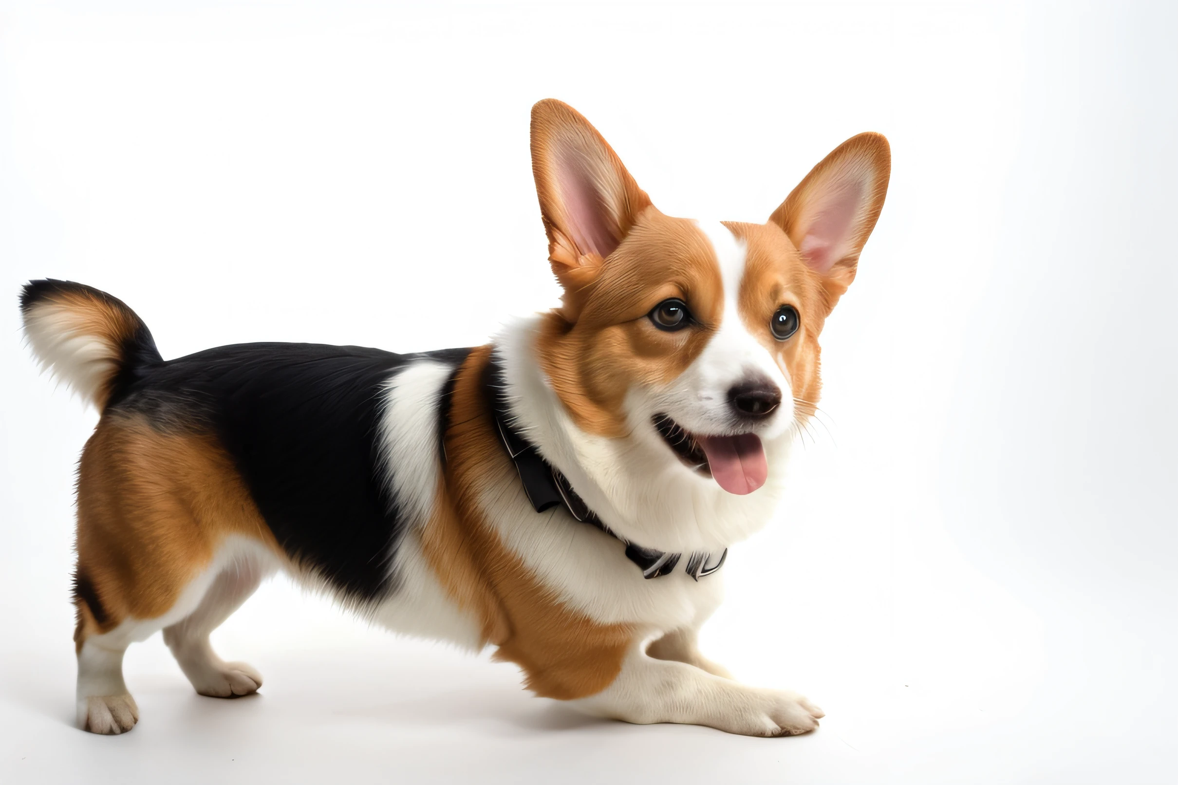 There was a dog sitting down and looking up, cute corgi, Corgi, breed corgi and doodle mix, beautiful photograph, small dog, slightly pointed ears, jack russel dog, right side profile, thoughtful pose, corgi with [ Angelic wings ]!!, looking away from camera, corgi cosmonaut, a wide full shot