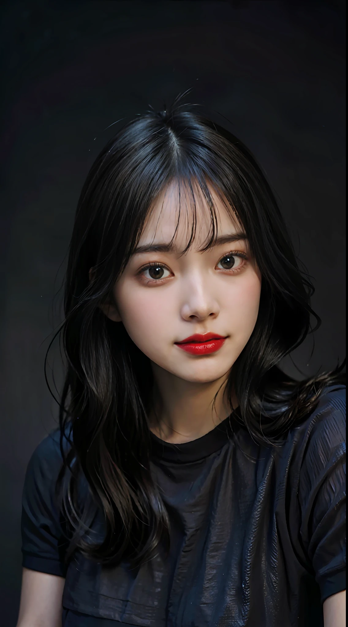 anchor,Positive face,Wear black and a t-shirt,Solid color blurred background,Appearance and facial features are firm,Texture,Oral broadcast