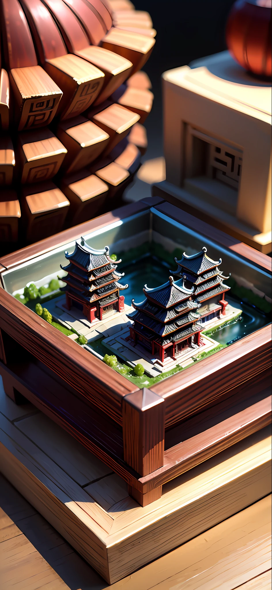 mini\(ttp\), (8k, RAW photo, best quality, masterpiece:1.2), (realistic:1.37),(chinese temple), miniature, landscape, (isometric), glass tank,in bowl, (8k, best quality, masterpiece:1.2), (realistic, photo-realistic:1.37), ultra-detailed,,