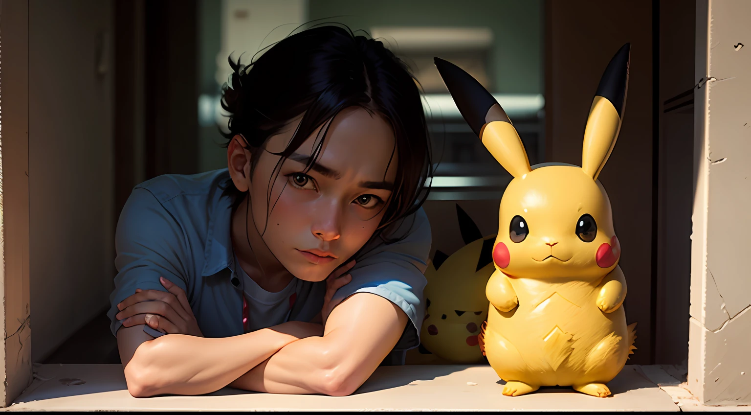 adolable，Rabbit head，Personal，Next to him stands a Pikachu --auto