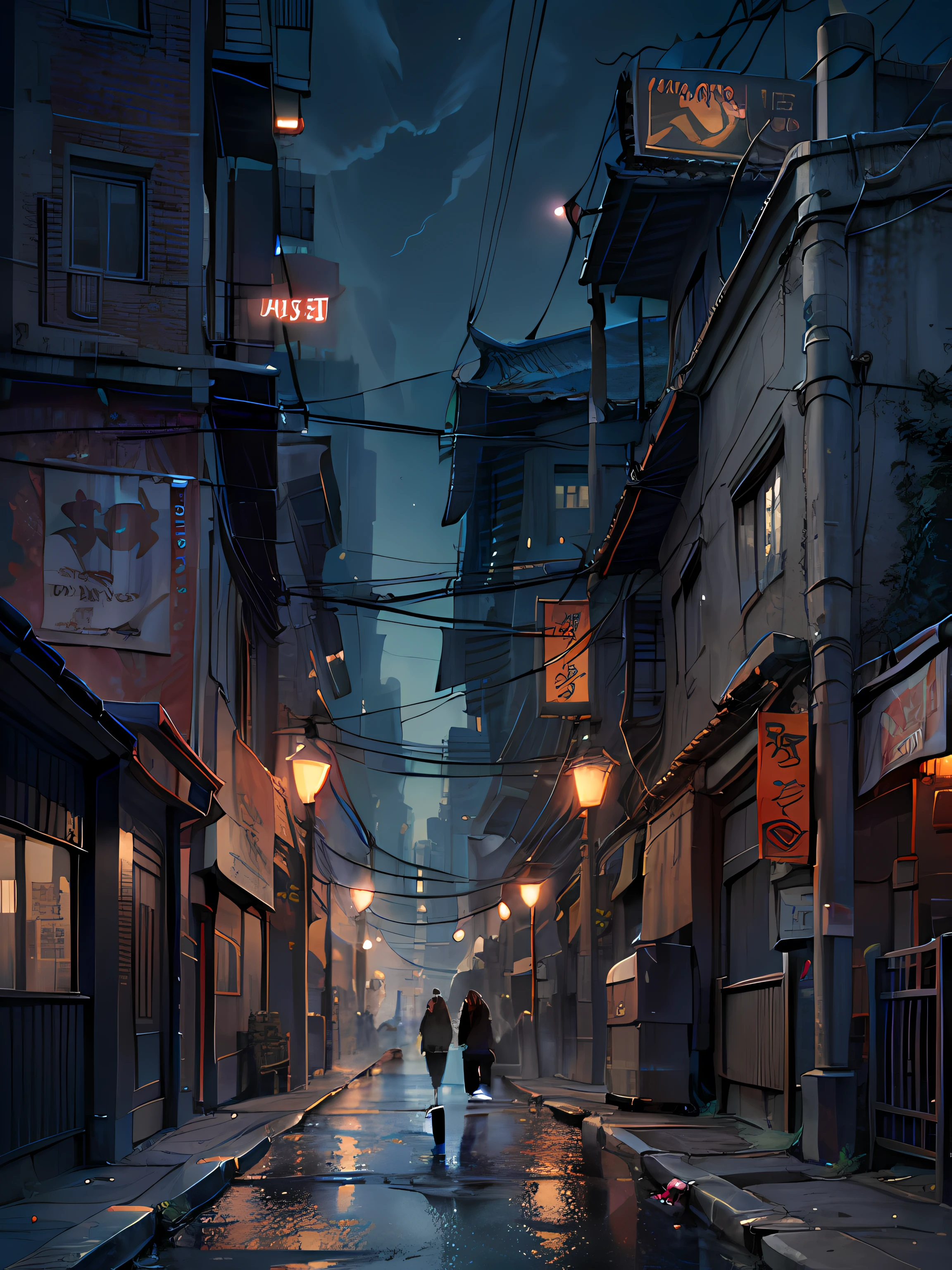 Cyberpunk city from sci-fi movie, empty street, night, chinoiserie buildings, bridge, old shop, irregular, circuit boards, wires, intricate, super detailed, realistic, hyper realistic, high quality, best, super detail , crazy detail, very detailed, photorealistic, epic composition, best quality, 32k --v 6