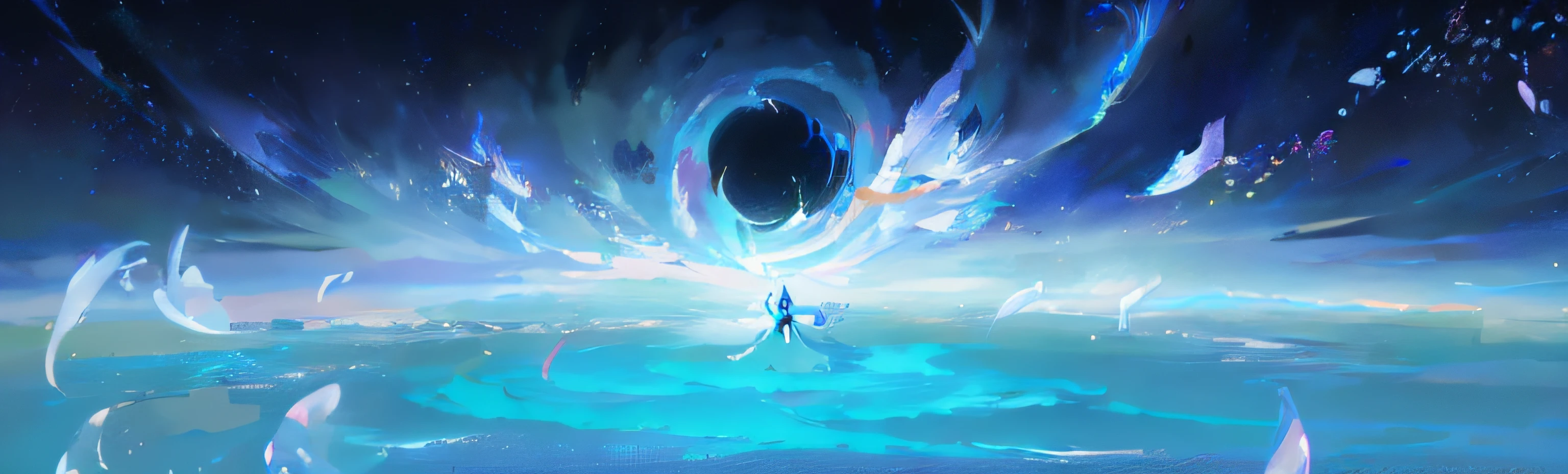 hoang lap，8K，Anime CG，hyper HD，Rich in detail，Sense of painting，Brush strokes，The sky swirls in blue and white, anime land of the lustrous, ethereal anime, portal to the ethereal realm, dreamy psychedelic anime, mana flowing around it, astral ethereal, in the astral plane ) ) ), ethereal essence,