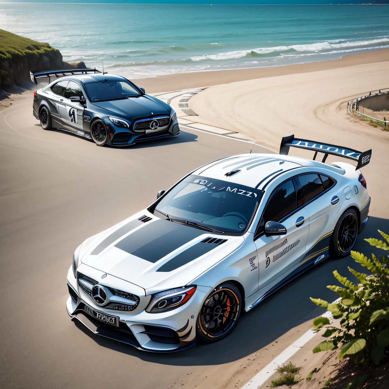scenecy，Mercedes Benz racing，beachside --auto