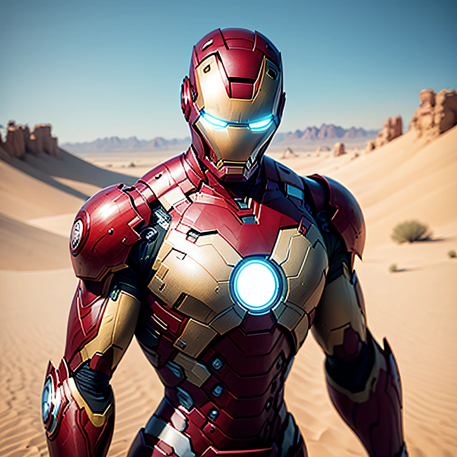 Iron Man wears a helmet in the desert --auto