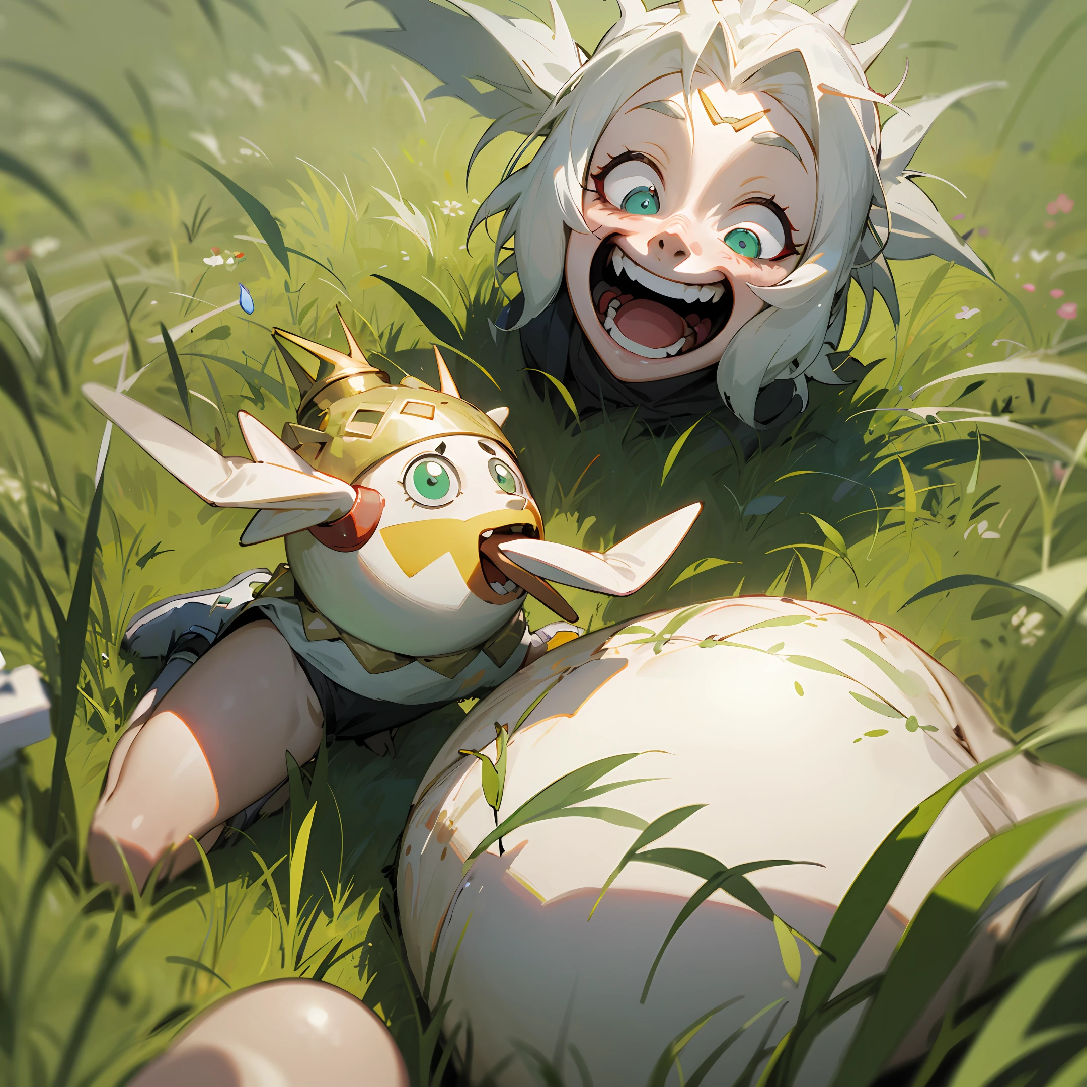 A desperate god laughs in the grass