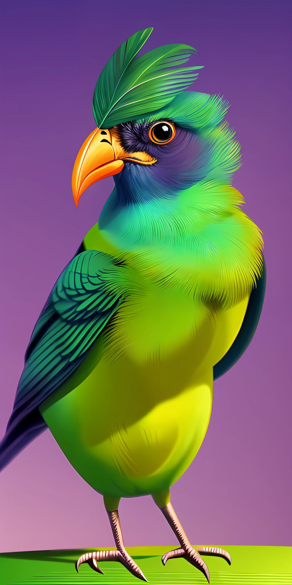 Giri bird，Green mouth，colorful feather，Long legs，Long mouth，adolable，cartoonish style，Cartoon concept art，The bird，Good bird，Artistic sense