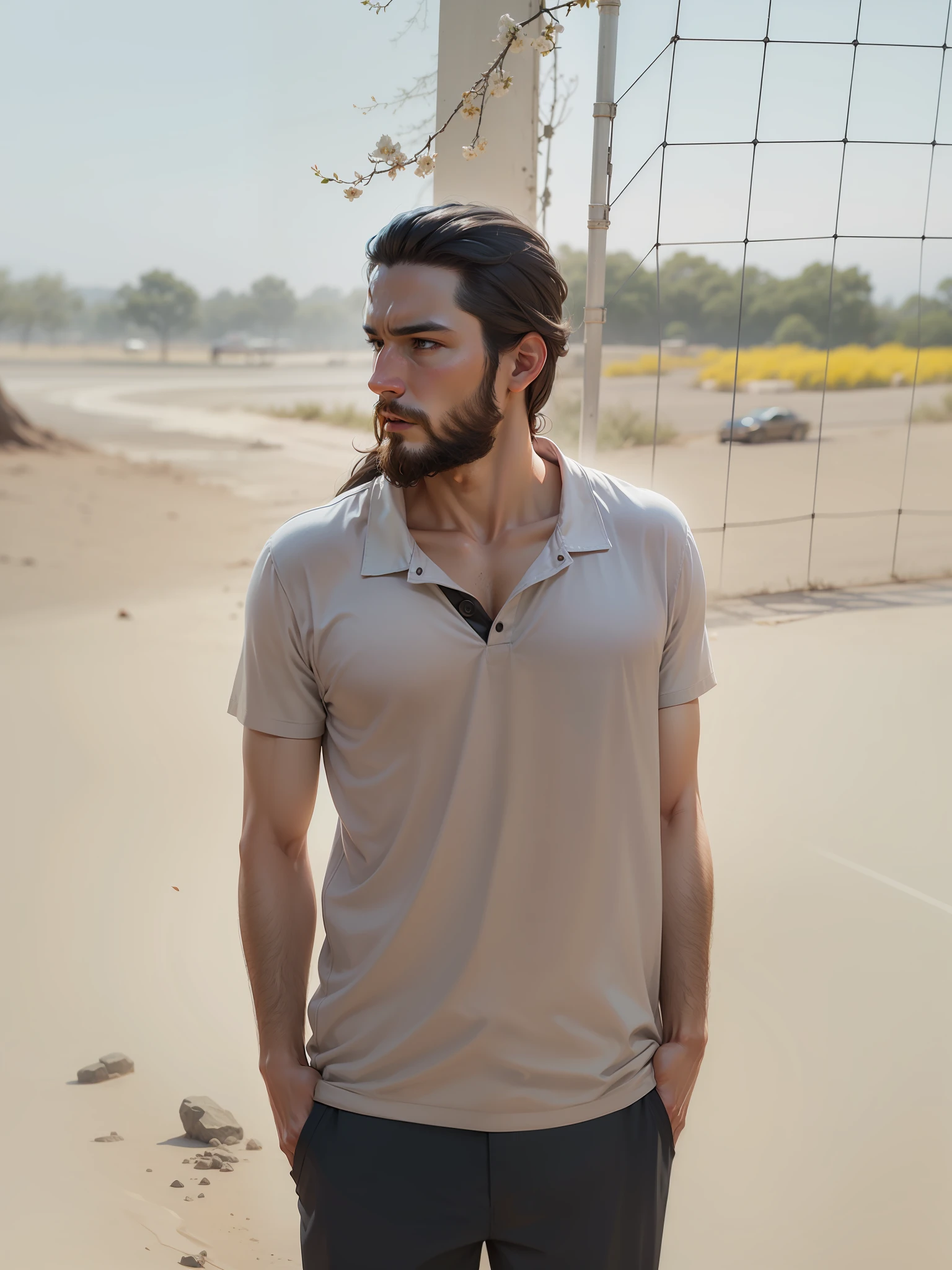 Do not change my face. realistic cinematic. Short beard and stylish long hair. Hollywood Movie shot. Anime.