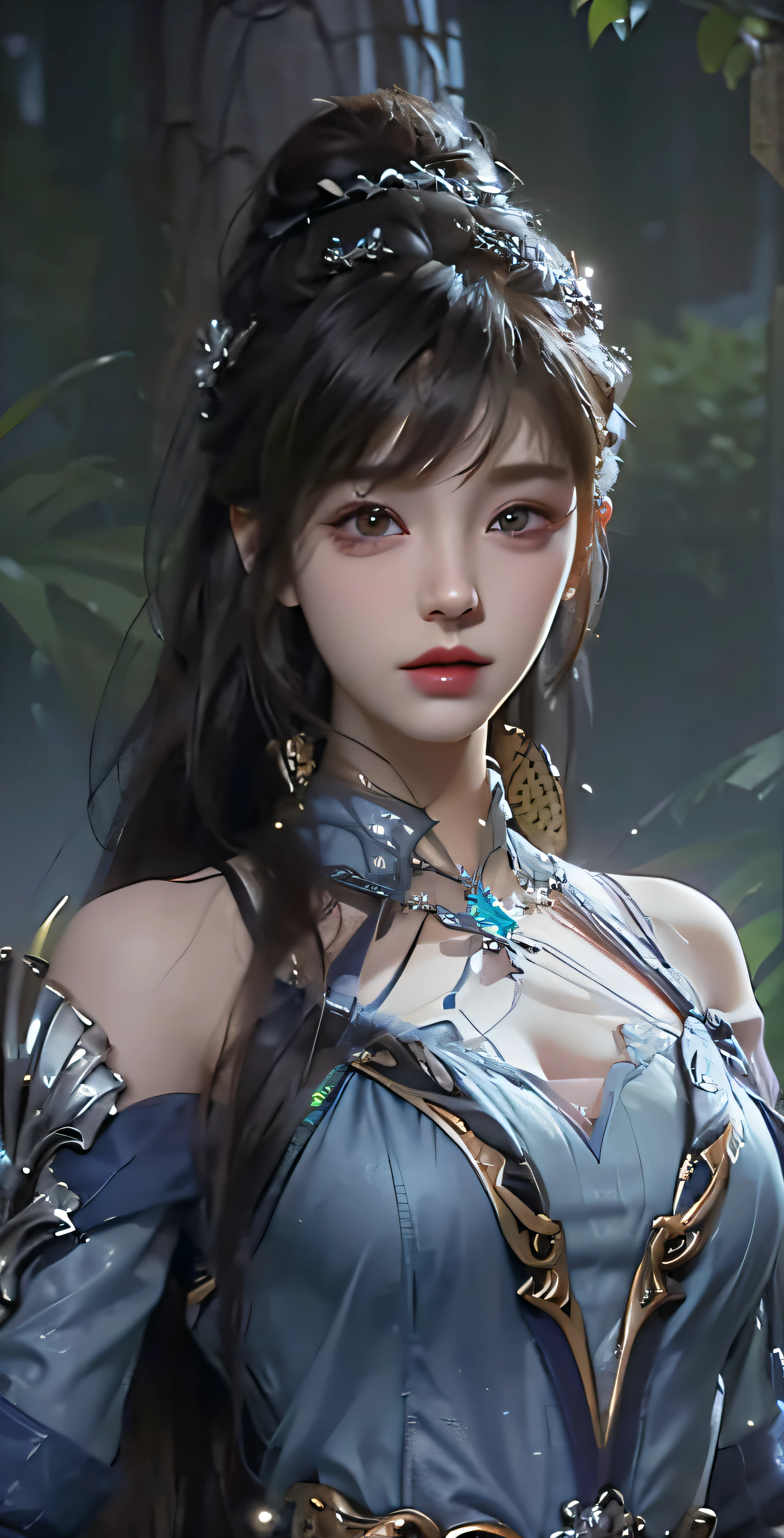 a close up of a woman with a blue dress and a blue jacket, Game CG, Smooth anime CG art, inspired by Li Mei-shu, close up character, 3 d anime realistic, 4 K detail fantasy, photorealistic anime girl rendering, Yun Ling, 8 k uhd character details, anime cgi, Art germ ; 3d unreal engine