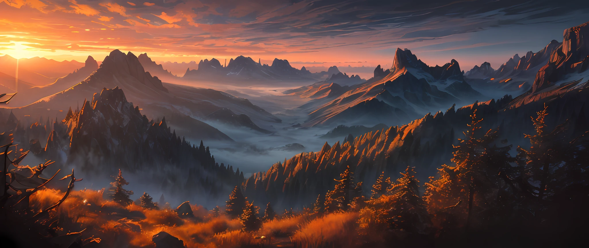 (masterpiece, best quality:1.2), ultra detailed, cinematic lighting, HDR, ilustration, sunrise, forest, impressive, chill, inspirational,
