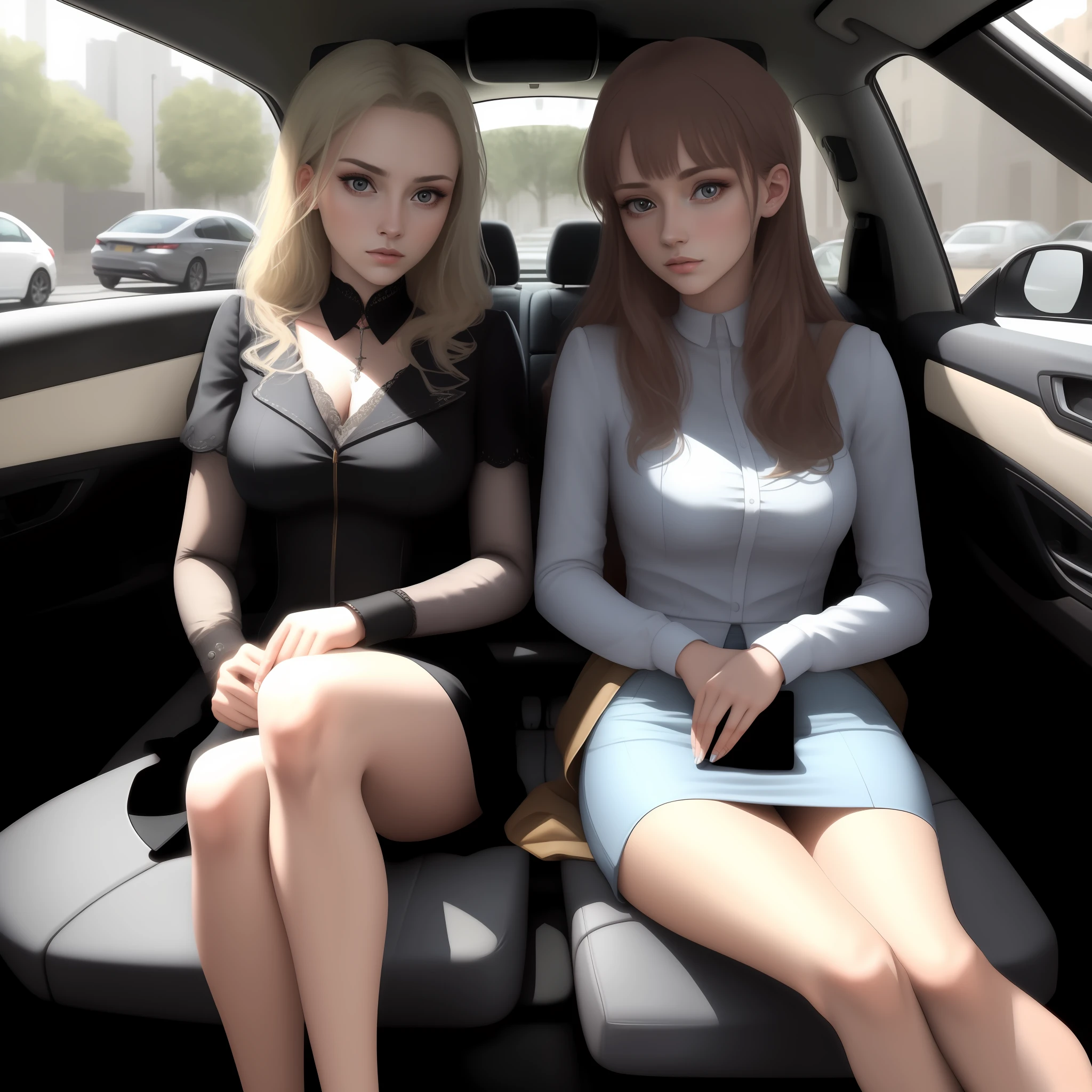 8K，tmasterpiece，high qulity，Beautuful Women，Masturbation，stocklings，inside car，There were people in the back holding their legs