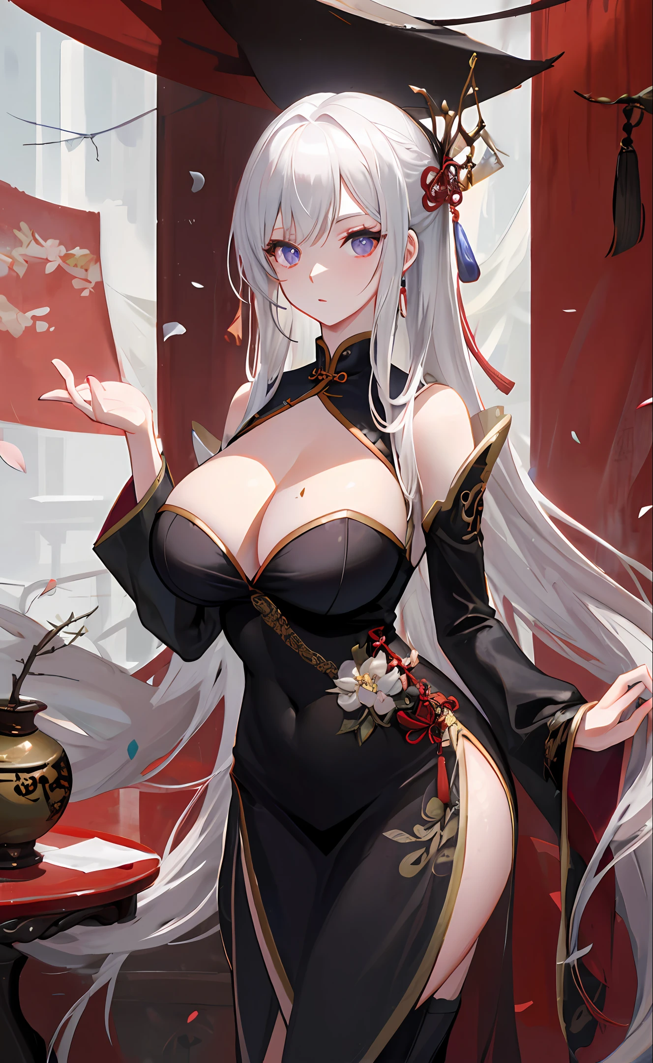 China-style,Lori huge breasts cleavage,White hair,knight-errant,Pure,flatchest