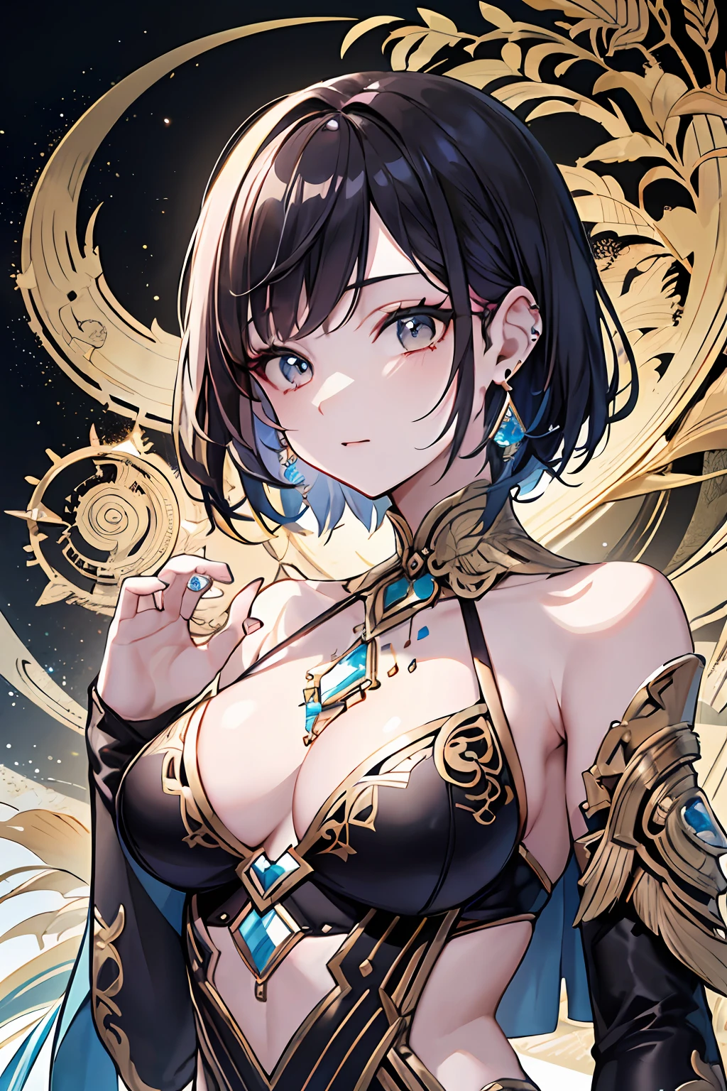(Masterpiece, Top Quality, Best Quality, Official Art, Beauty and Aesthetics: 1.2), (1girl: 1.3), Very Detailed, (Fractal Art: 1.1), (Color: 1.1) (Diamond: 1.3), Most Detailed, (Zentangle: 1.2), (Dynamic Pose), (Abstract Background: 1.3), (Shiny Skin), (Many Colors: 1.4), ,( earrings:1.4),