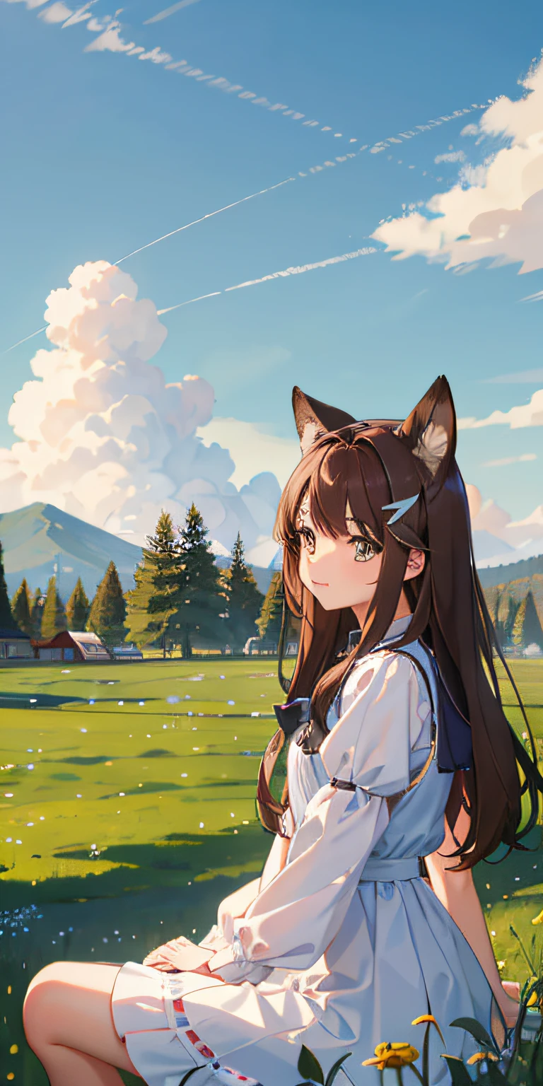 (exceedingly cute, Meadow scenery),(Hair color：brown pubic fur)adolable