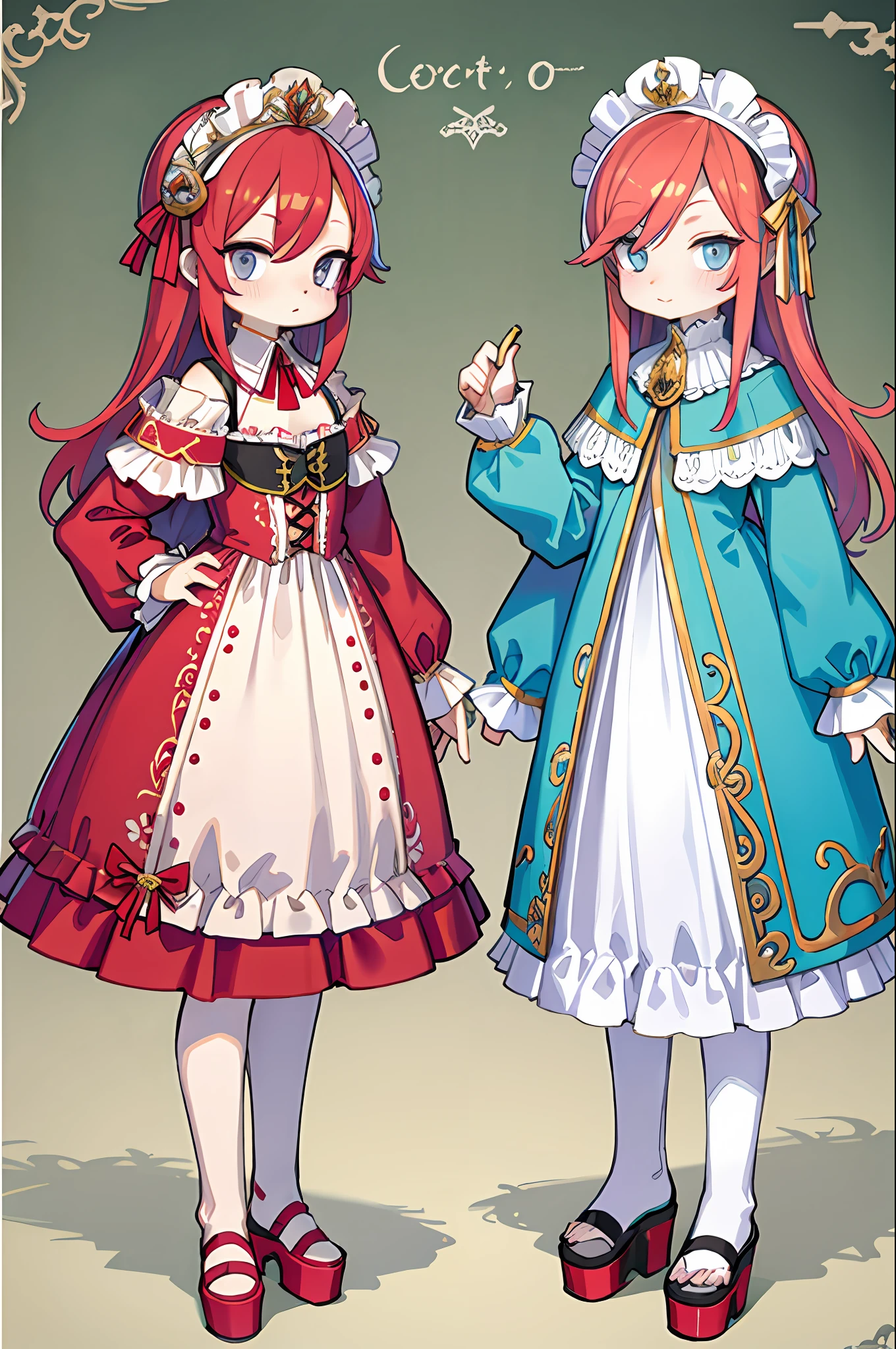 Standing painting Rococo style Excellent character design Game art Fine details Standing painting work High quality Platform scene Redhead cute cute