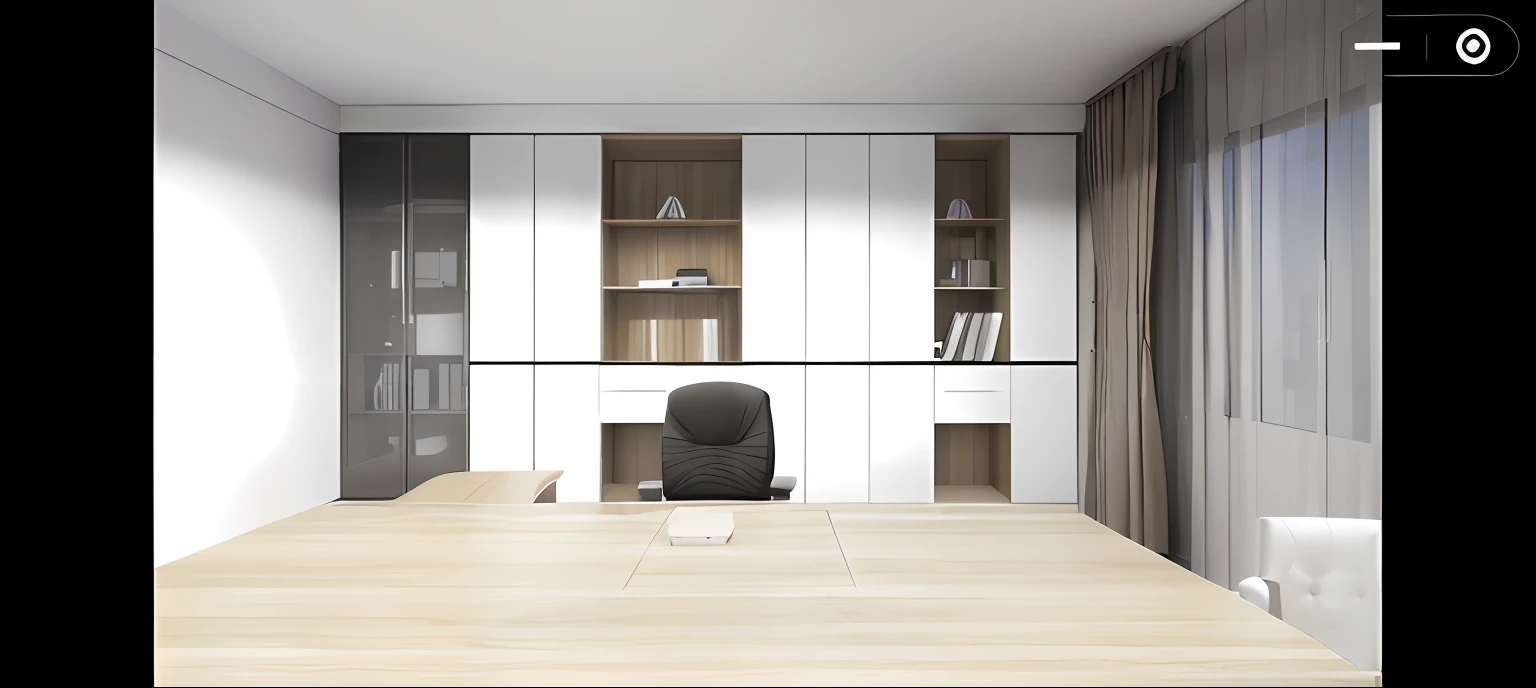 There was a room，There is a table and a chair inside, cabinet furniture, office room interior, office furniture, home office interior, cabinets, office room interior, Modern office, minimalist home office, office, cupboard, minimalist desk, rendered in enscape, corner office background, photographic render, office backdrop, in style of 3d render, professional render