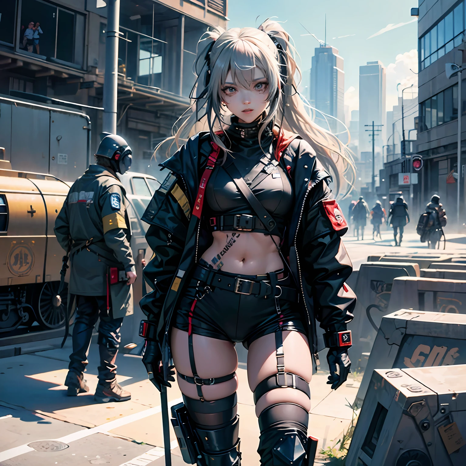 High ponytailed girl，cyber punk perssonage，locomotive --auto