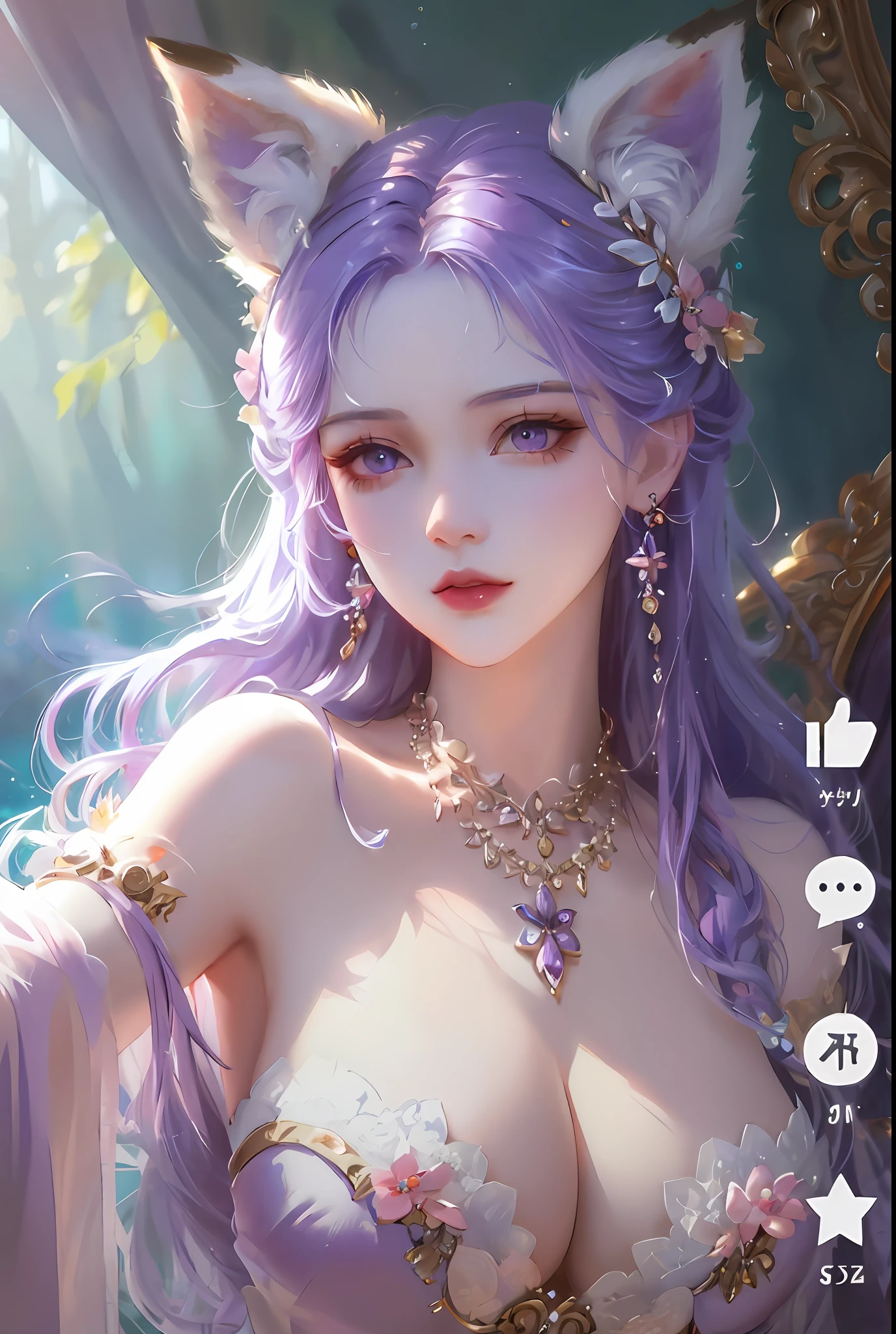 Close-up of a purple-haired woman in a dress, Guviz, Guviz-style artwork, trending on cgstation, Fantasy art style, ((a beautiful fantasy empress)), a beautiful fantasy empress, guweiz masterpiece, 8K high quality detailed art, trending at cgstation, 8K Artgerm bokeh,crisp breasts