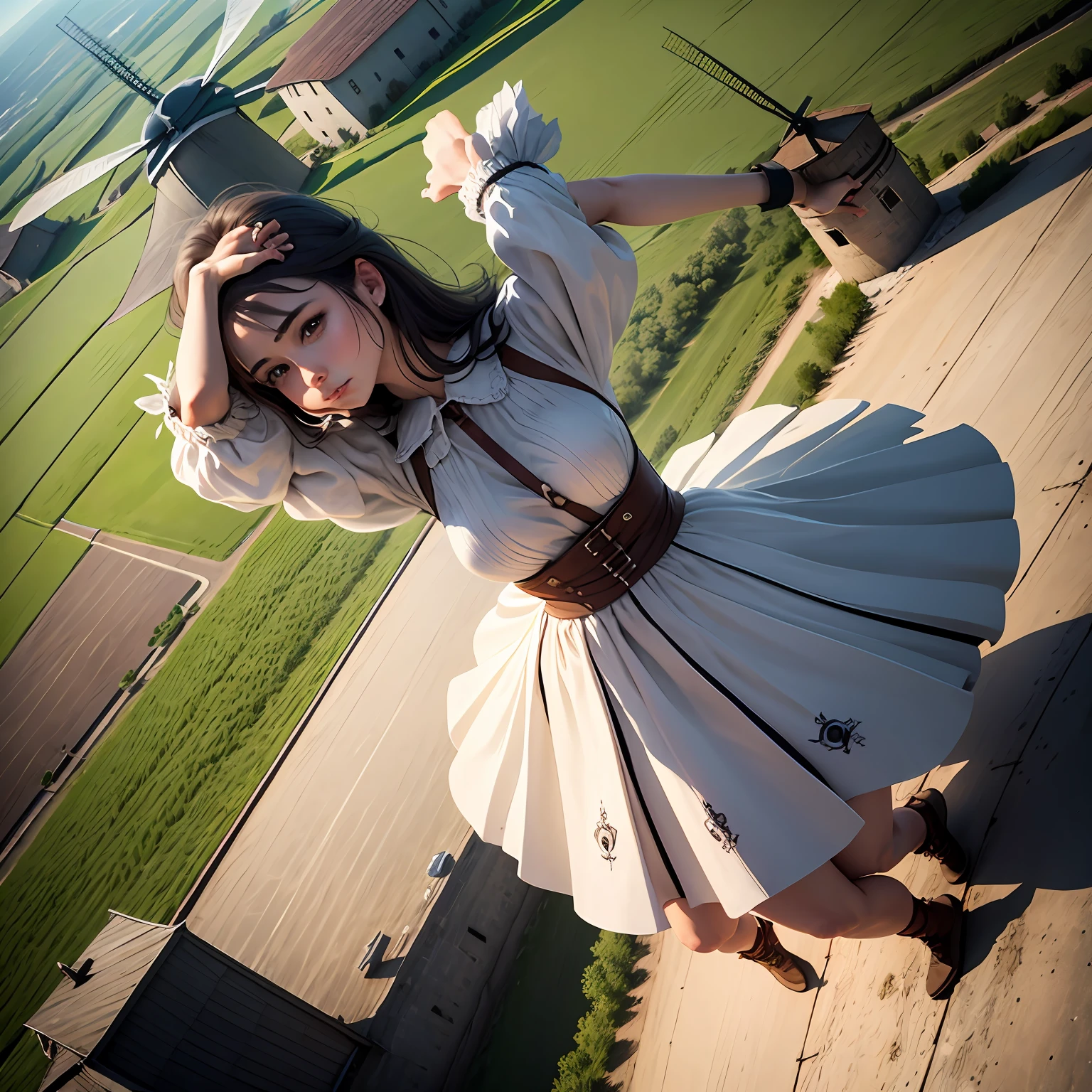 On top of a large windmill stood five people --auto