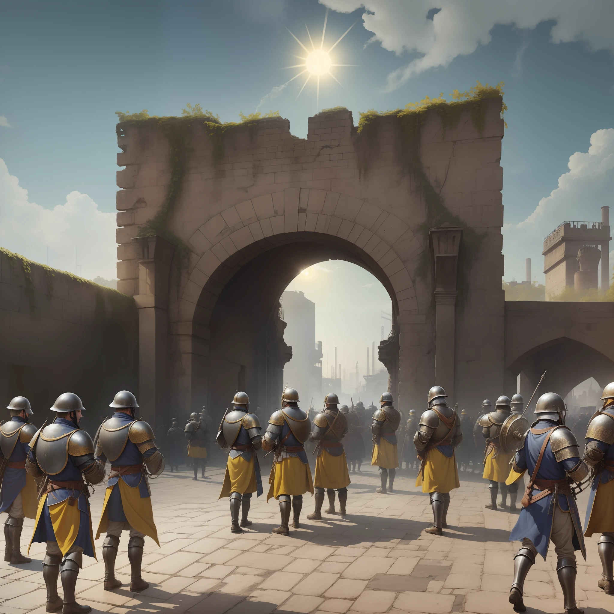 Deutsche Heavy Industry，New cities were built in classical times，The Order was stationed in the city，During the day, the yellow sun shines on the city，Surrounded by heavy walls，The city gates are open，Soldiers in armor stared at the doorway，Large groups of barbarians gathered outside the city gates。