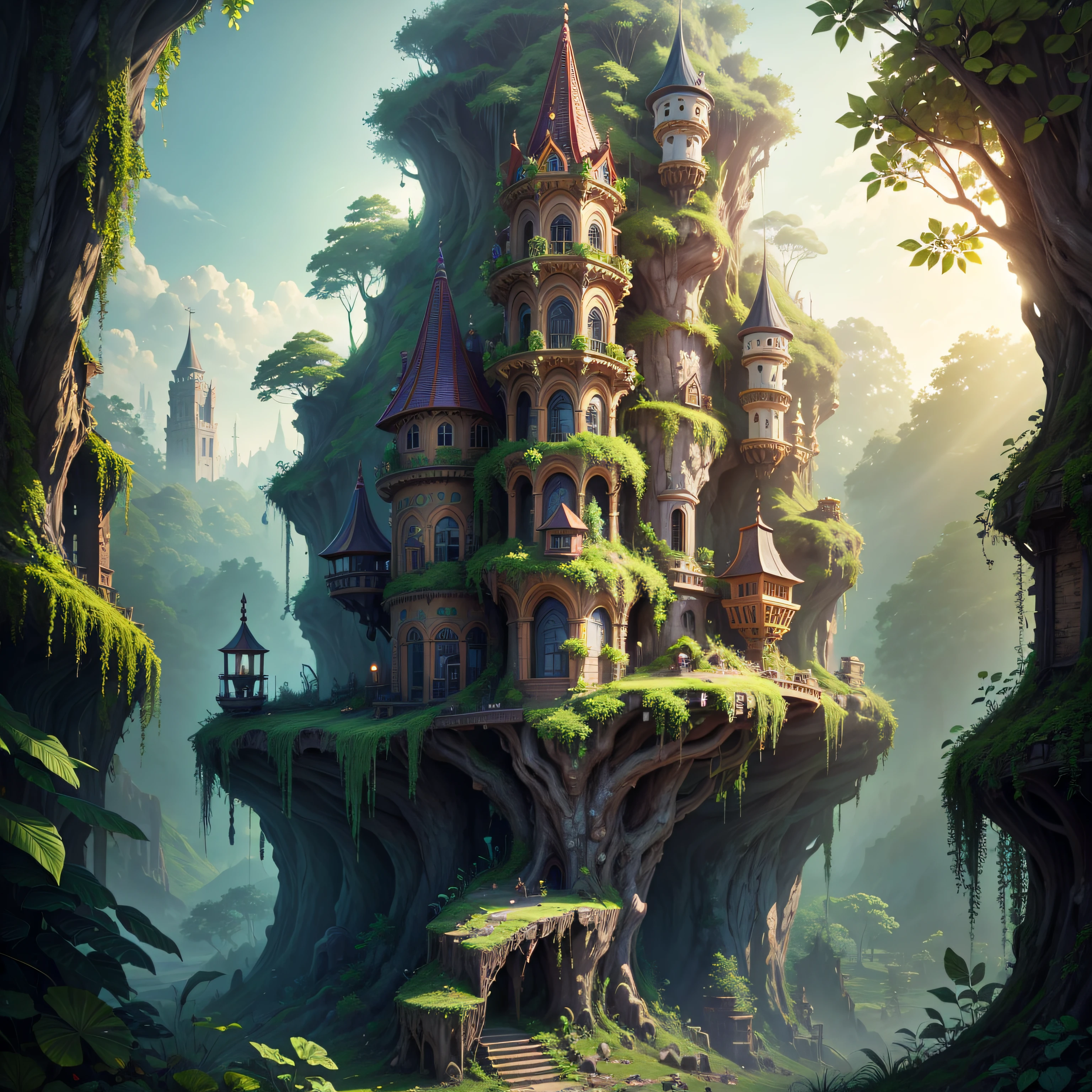 The ant nest SLG architecture castle made of plants, using the perspective of SLG architecture, the light comes from the upper left corner
