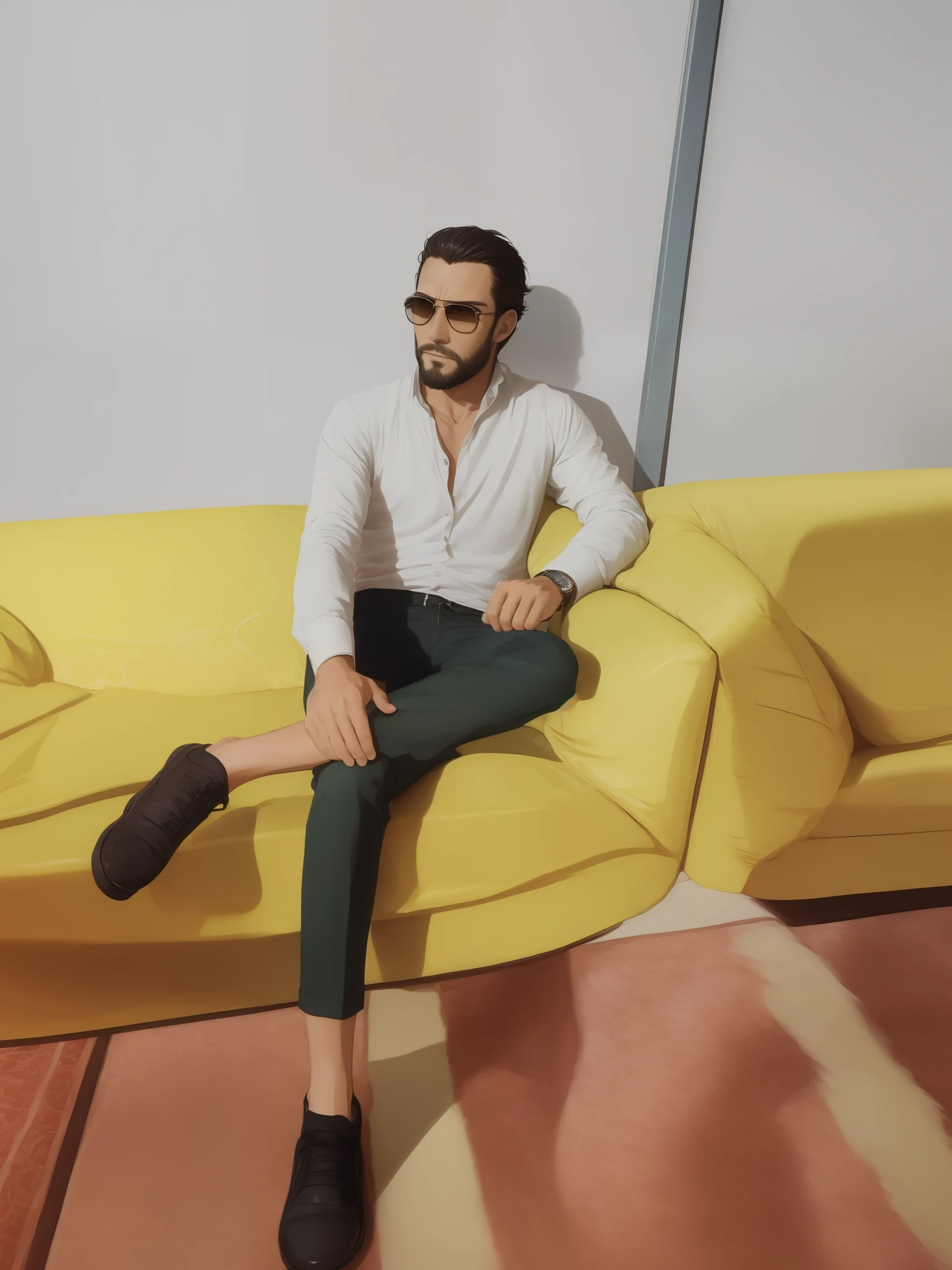 Don't change my face.Beautiful realistic cinematic anime. Short beard and stylish long hair. Hollywood Movie shot. Happy face.