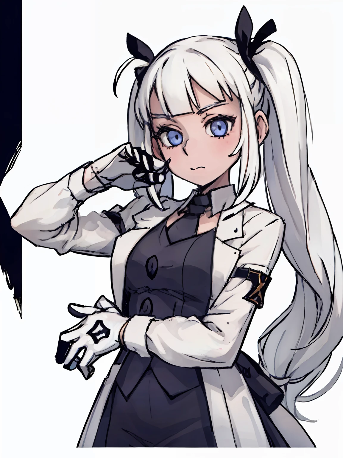 A girl frontal，((twintail),(A half body),(White color hair)),Young, White background
