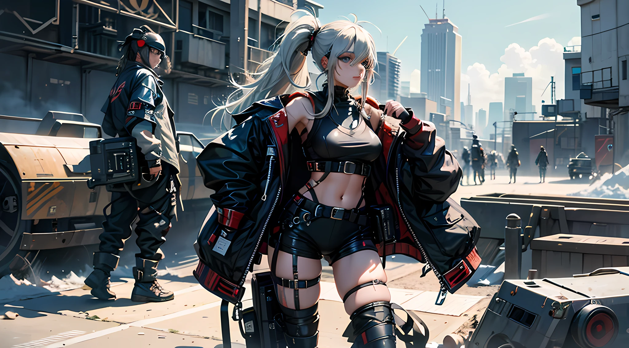 High ponytailed girl,cyber punk perssonage,locomotive