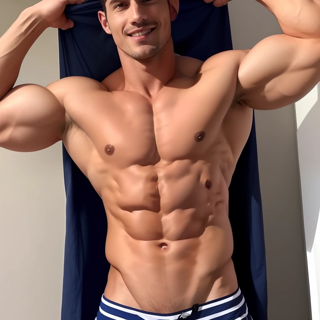 Fully naked eight-pack abs handsome