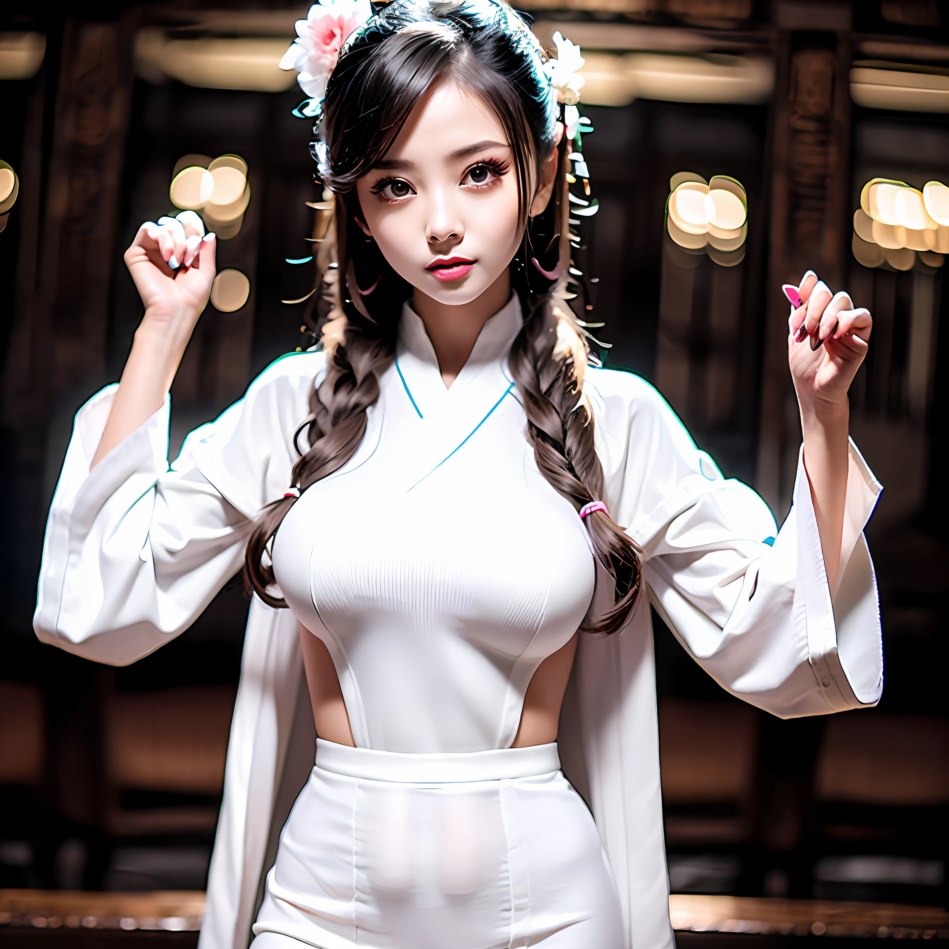 A woman in a white shirt and jeans poses for a photo, Beautiful Chinese woman, Gorgeous young Chinese woman, ChineseGirl, Beautiful young Chinese woman, Sleek tight clothing set,Chinese woman, 2 6-year-old female model, wearing tight simple clothes, chinese women's fashion model, Tight shirt, wearing tight shirt, Beautiful Asian girl, hot with shining sun,breast enhancement --auto