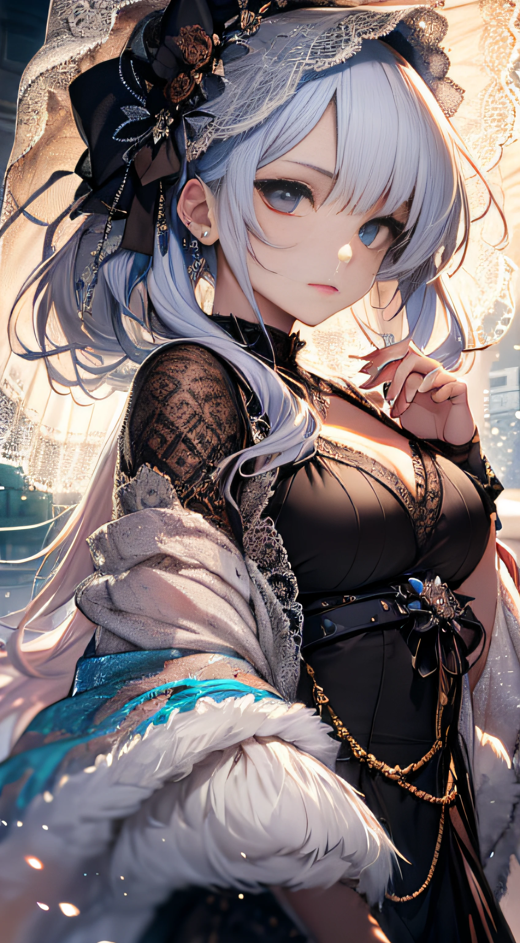 Focus on the person. We create and express the best shining composition of the person. ((Masterpiece)), (((highest quality)))), ((Ultra detail)), (Ultra realistic), (Very detailed CG illustration), (Very delicate and beautiful), Best masterpiece of beautiful girl, highest quality, realistic skin, realistic fabric, realist illustration focusing on girls with realistic textures, Japan people, realistic and ultra-detailed eyes focusing on the center front. This is the absolute rule, and the following sentence expresses the image quality. It is the greatest masterpiece in the history of the class of Inuitsuki Ichigo, in which the owner of the greatest painting talent in human history met an unparalleled beauty and risked his life to depict the most beautiful figure. Create stunning anime artwork that is currently trending on seaStation, showcasing exquisite beauty and captivating aesthetics. "What unfolds in front of me is a beautiful girl wearing Gothic ta fashion. Her presence is overwhelming, her vision surpasses that of her predecessor, and she is exquisitely frightened at the hands of a hyperrealist artist.
The characteristic figure of the beautiful is attracting more attention by Gothic Loliashion. Her black dress is designed with attention to detail and decorated with luxurious lace and ribbons. It is long enough to touch the floor and has fine rose embroidery on the hem.
On her chest, a pure white chiffon blouse is visible, and an elegant high-neck design emphasizes her delicacy. The sleeves of its blouse are proceeding to wrap around the arms, the edges of which are delicately finished with lace and ribbons.
On her head is a black lace bonnet, the edges of which are studded with fine pearls. The elegant decoration beautifully frames her expression.
In her hand she has a black parasol decorated with lace, the elegant design of which accentuates her femininity. and has been changed to a fantastic existence.
Her face is even more beautiful with a black lipstick and eyeliner that contrasts with her pure white skin. Her clear eyes attract the viewer with their brilliance, and their strength and delicacy are tentatively accessible.
This is the image of an unparalleled beautiful girl that we aimed for. His strong, glamorous yet delicate presence has a magical power that draws everyone in the viewer. The image of quality is reproduced, and her attractive part comes to the fore. This is the best masterpiece we have ever created, and its beauty and personality will forever be surpassed. The image should be hyper-realistic, highly detailed, and in high-resolution 16k. Use a Sony Alpha 1 Mirrorless Camera with a Sony FE 24-105mm f/4 G OSS lens. Set the ISO sensitivity to 32,000 and the shutter speed to 1/125 second. The image should be framed in such a way that the girl is in the center, with the vast starry sky above and the rolling hills of "Princess Mononoke" in the background. --ar 16:9 --v 5.1 --style raw --q 2 --s 750