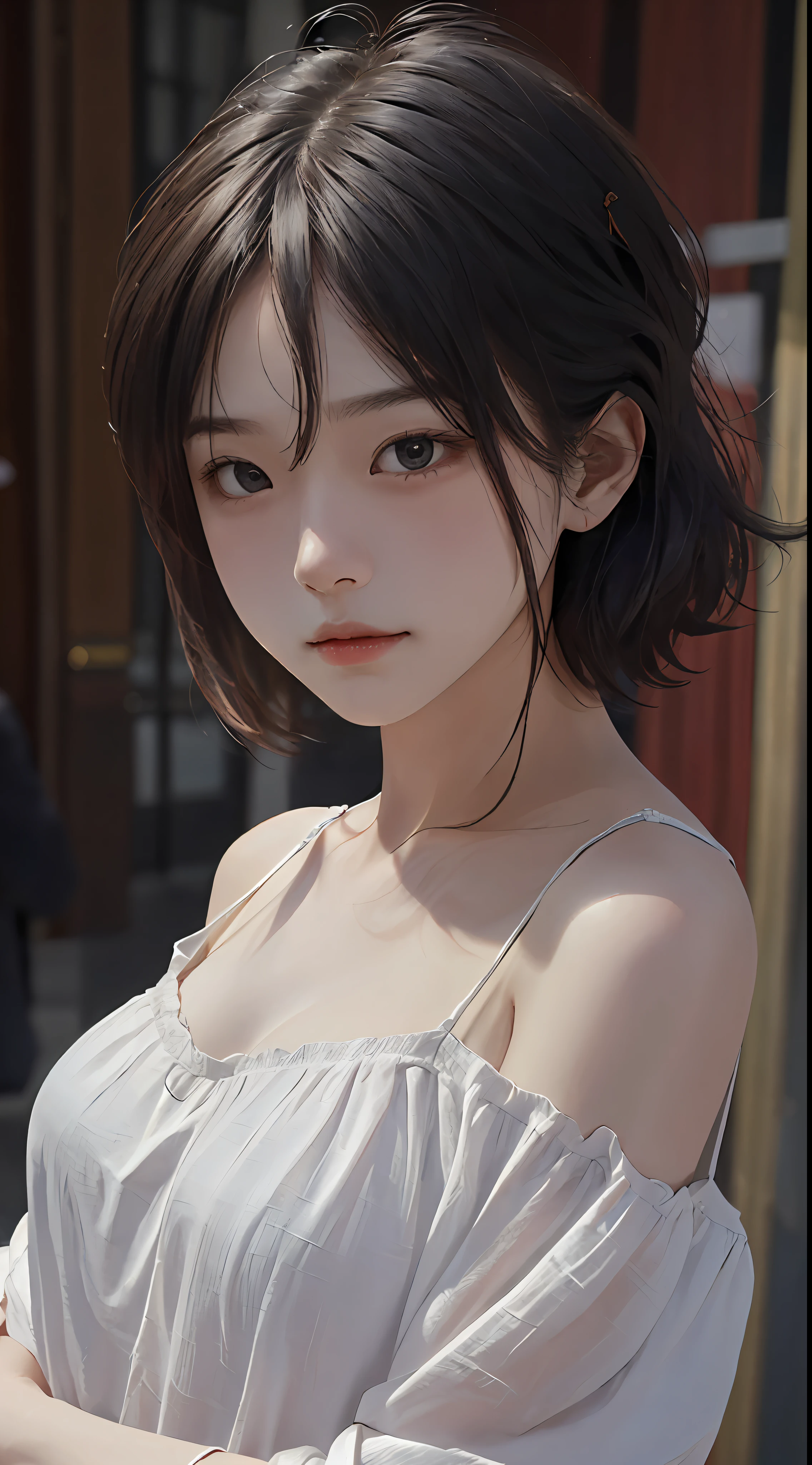 top-quality、​masterpiece、超A high resolution、(Photorealsitic:1.4)、1girl in、shoulder、enticing、looking in camera、((shorth hair))
