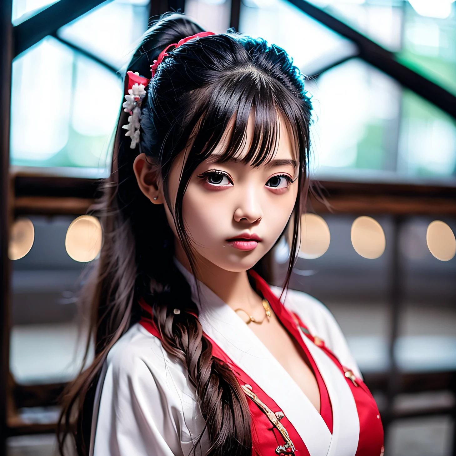 School trip, 14 year old girl, Japan high school uniform, full of girls, (too big breasts: 1.9), drooping breasts, , good development, --auto
