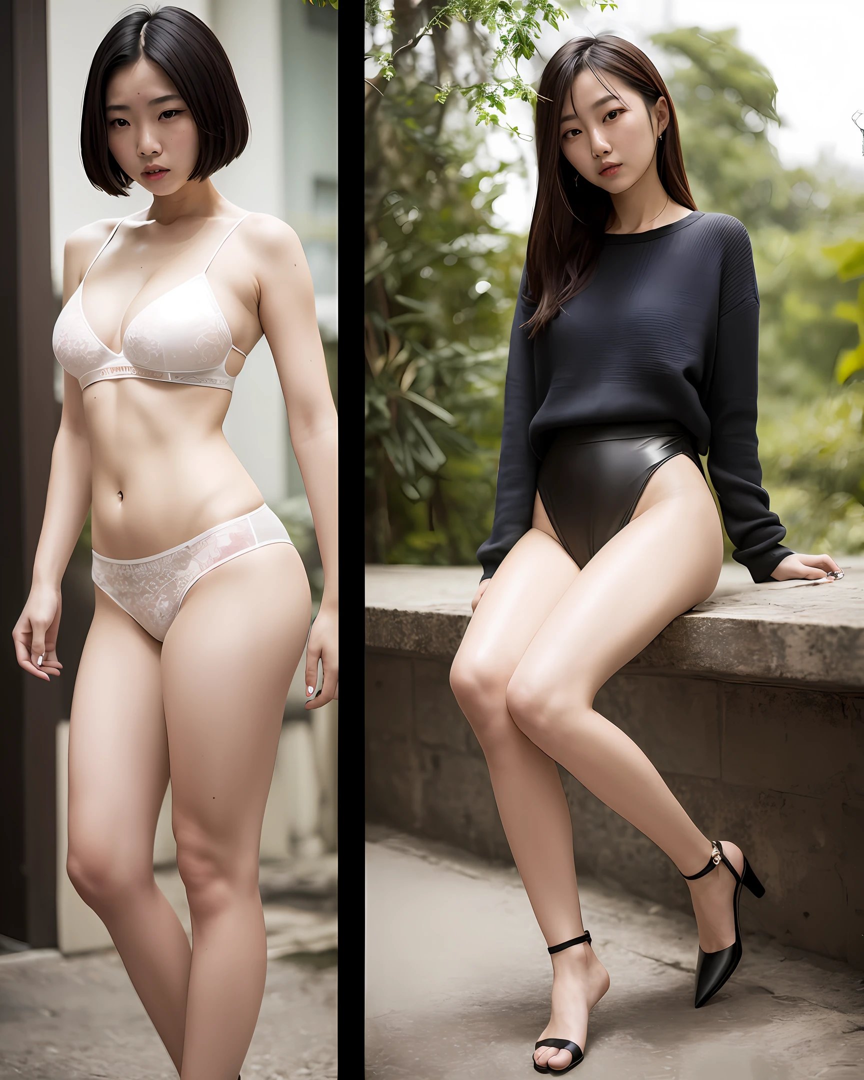 Chinese women，bare-legged，photorealestic