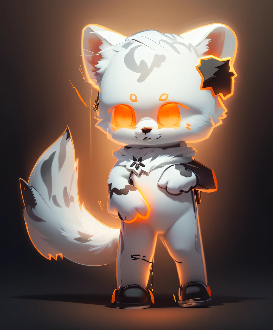 An IP that looks like a white wolf，The is standing，The hair on the forehead is orange，Gender male，Wolf head --auto