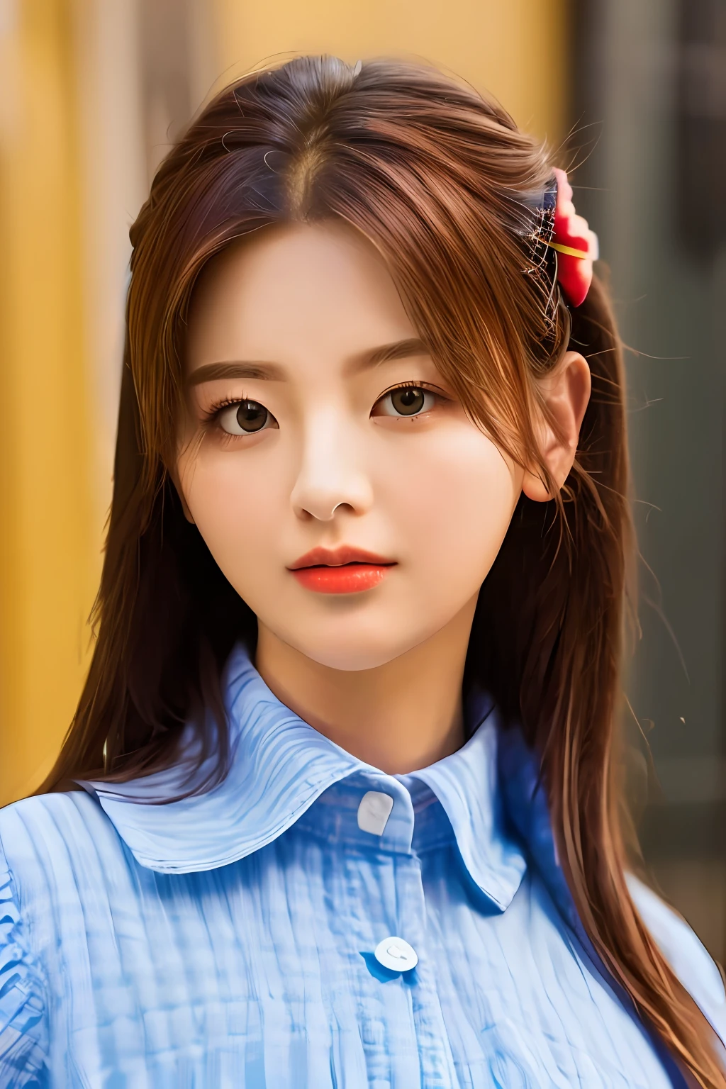 Apple muscle, intellectual eyes, round face, pointed chin, female