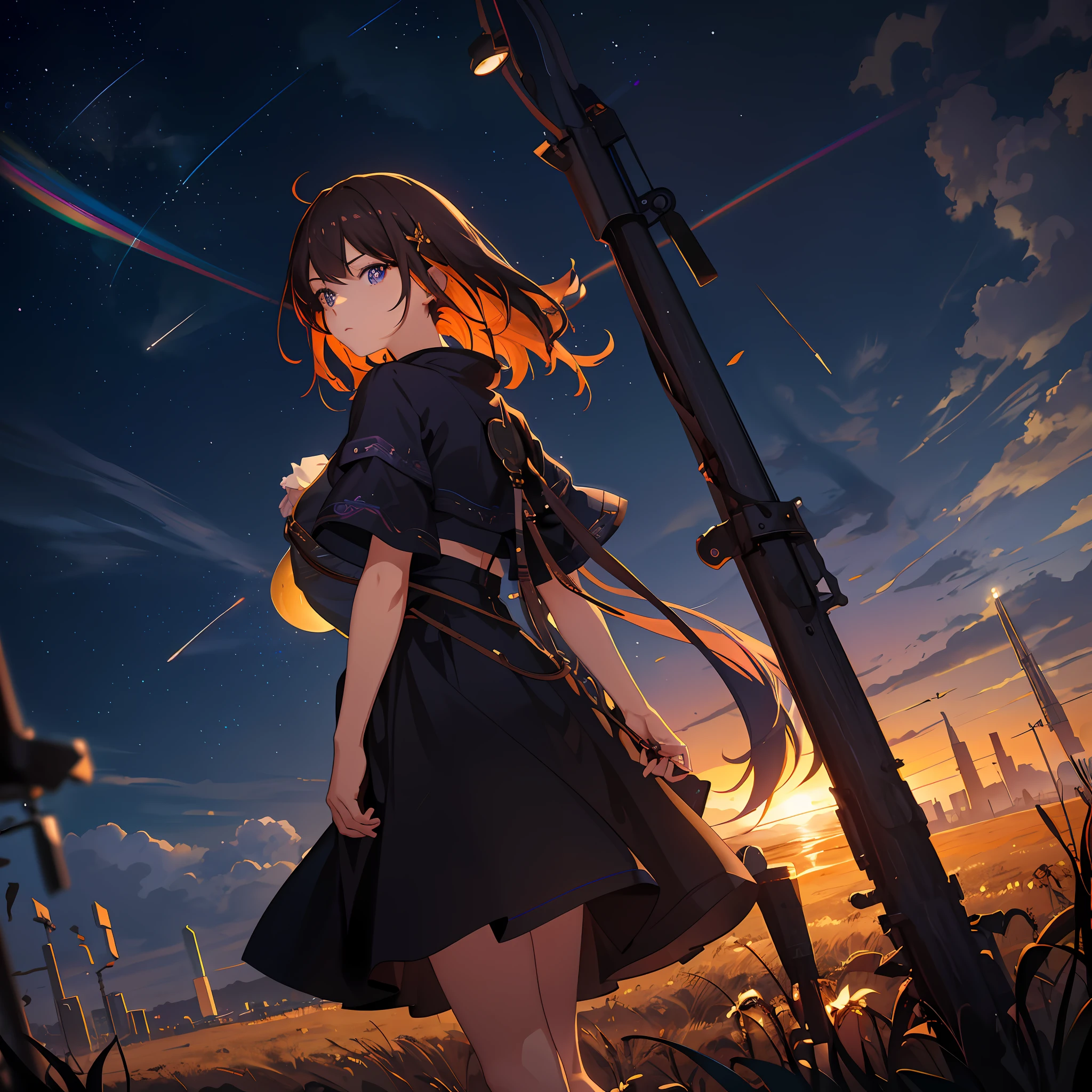 Anime girl standing in front of street lamp in sky background, Badass anime 8 K, Anime art wallpaper 8 K, Anime art wallpaper 4k, Anime art wallpaper 4 K, style of anime4 K, 4K anime wallpaper, Anime wallpaper 4K, Anime wallpaper 4 k, trending on artstation pixiv, Guweiz on ArtStation Pixiv