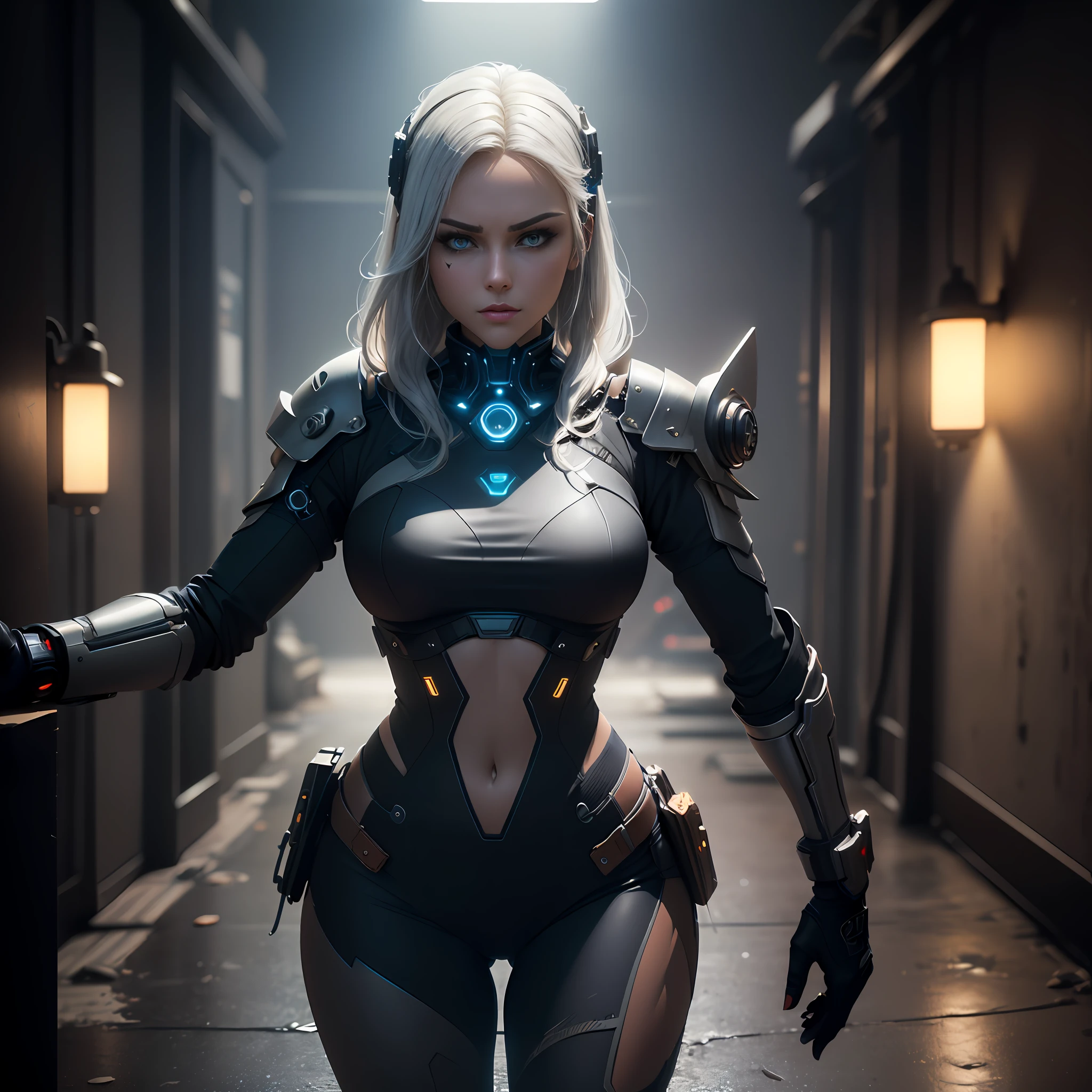 there is a woman in a futuristic suit posing for a picture, girl in mecha cyber armor, sci fi female character, 3 D rendering character art 8 K, sci - fi character, clothed in sci-fi military armor, cyborg - girl with silver hair, cyberpunk angry gorgeous goddess, Cute cyborg girl, female cyberpunk anime girl, beautiful alluring female cyborg