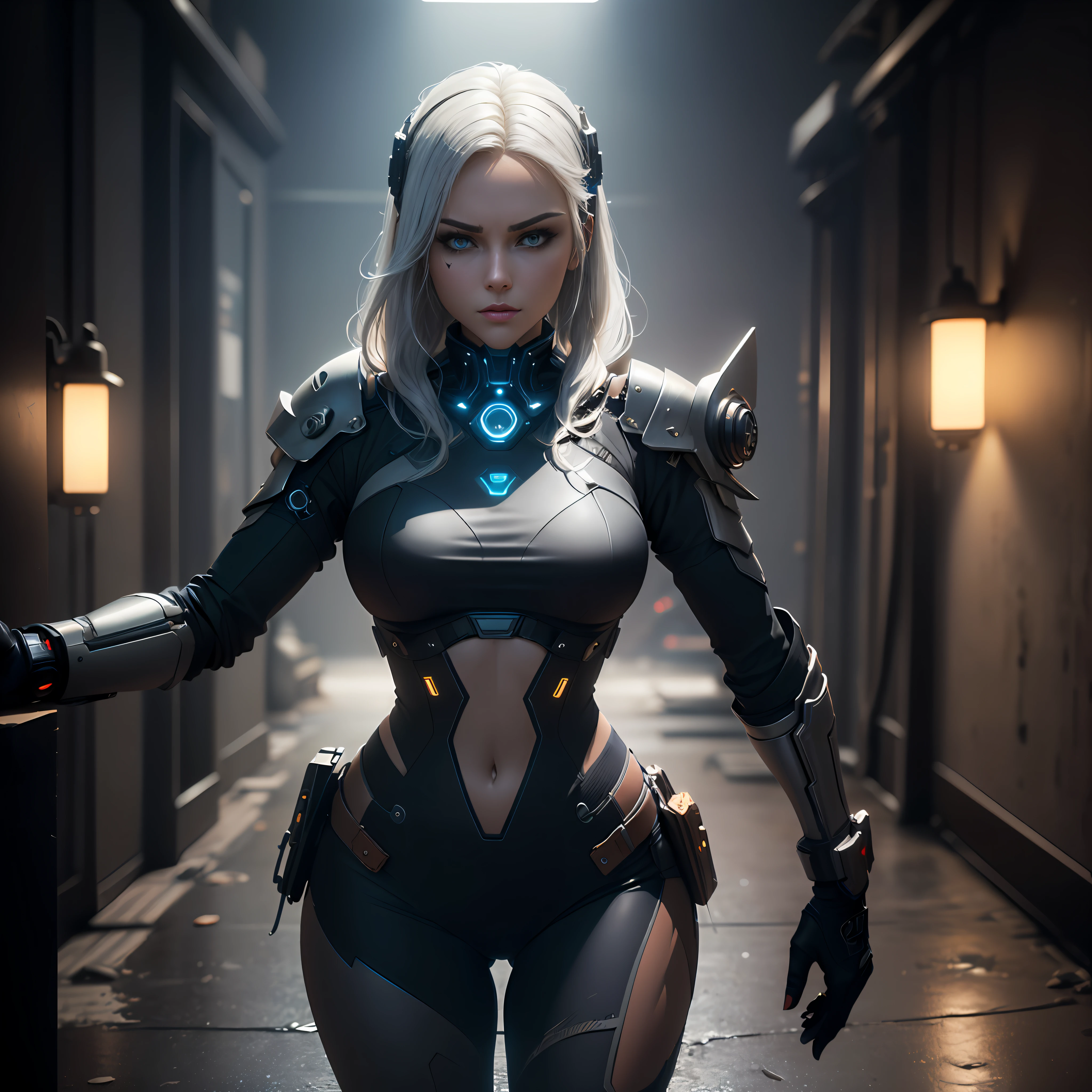 there is a woman in a futuristic suit posing for a picture, girl in mecha cyber armor, sci fi female character, 3 D rendering character art 8 K, sci - fi character, clothed in sci-fi military armor, cyborg - girl with silver hair, cyberpunk angry gorgeous goddess, Cute cyborg girl, female cyberpunk anime girl, beautiful alluring female cyborg